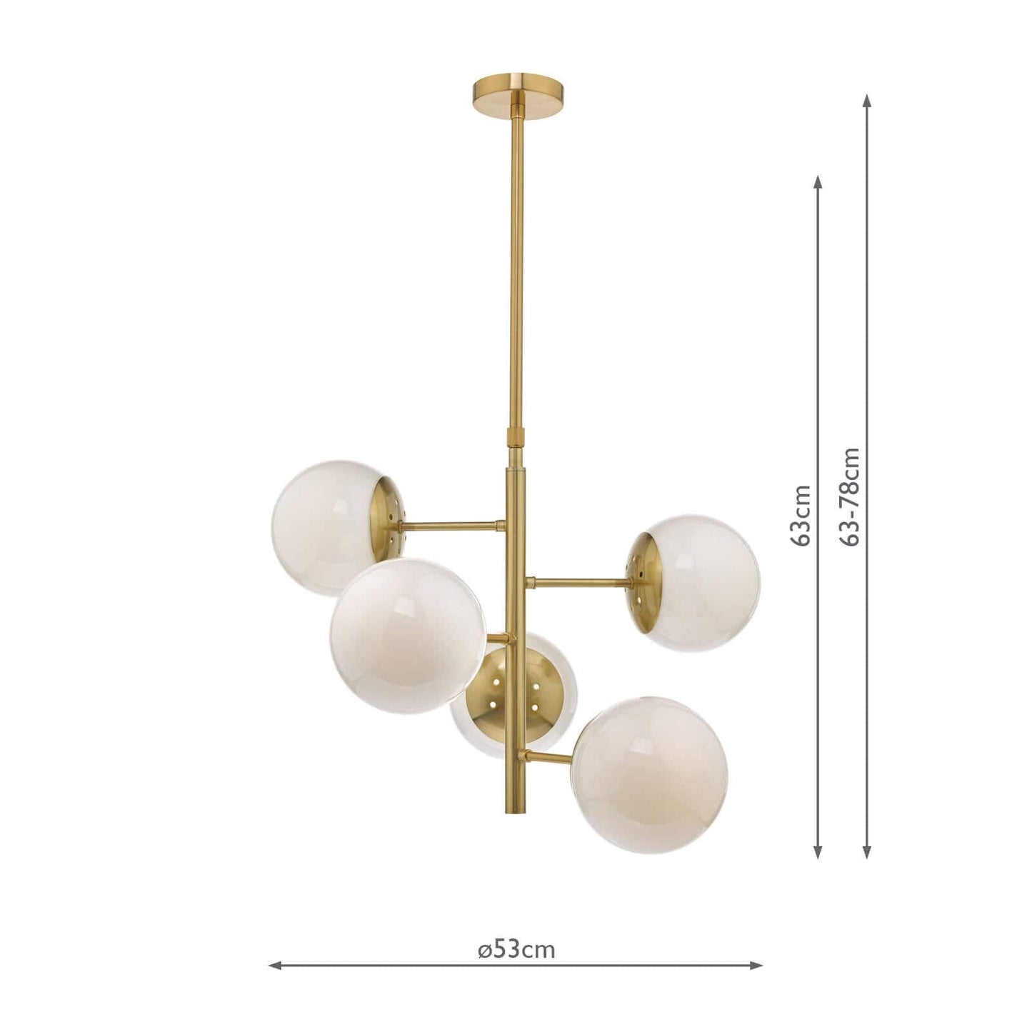 dar lighting Bombazine 5 Light Pendant Natural Brass & Opal Glass BOM0535