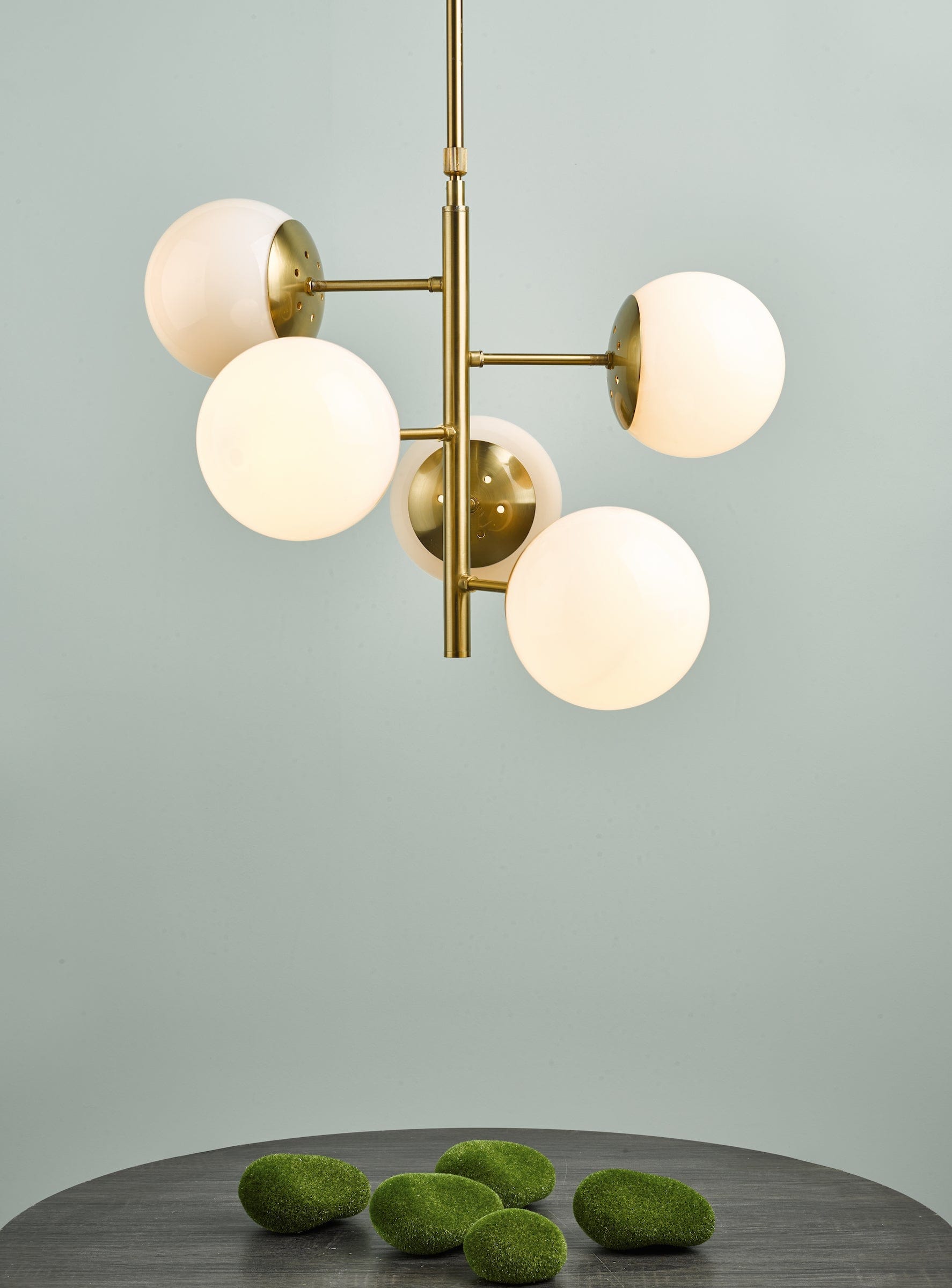 dar lighting Bombazine 5 Light Pendant Natural Brass & Opal Glass BOM0535