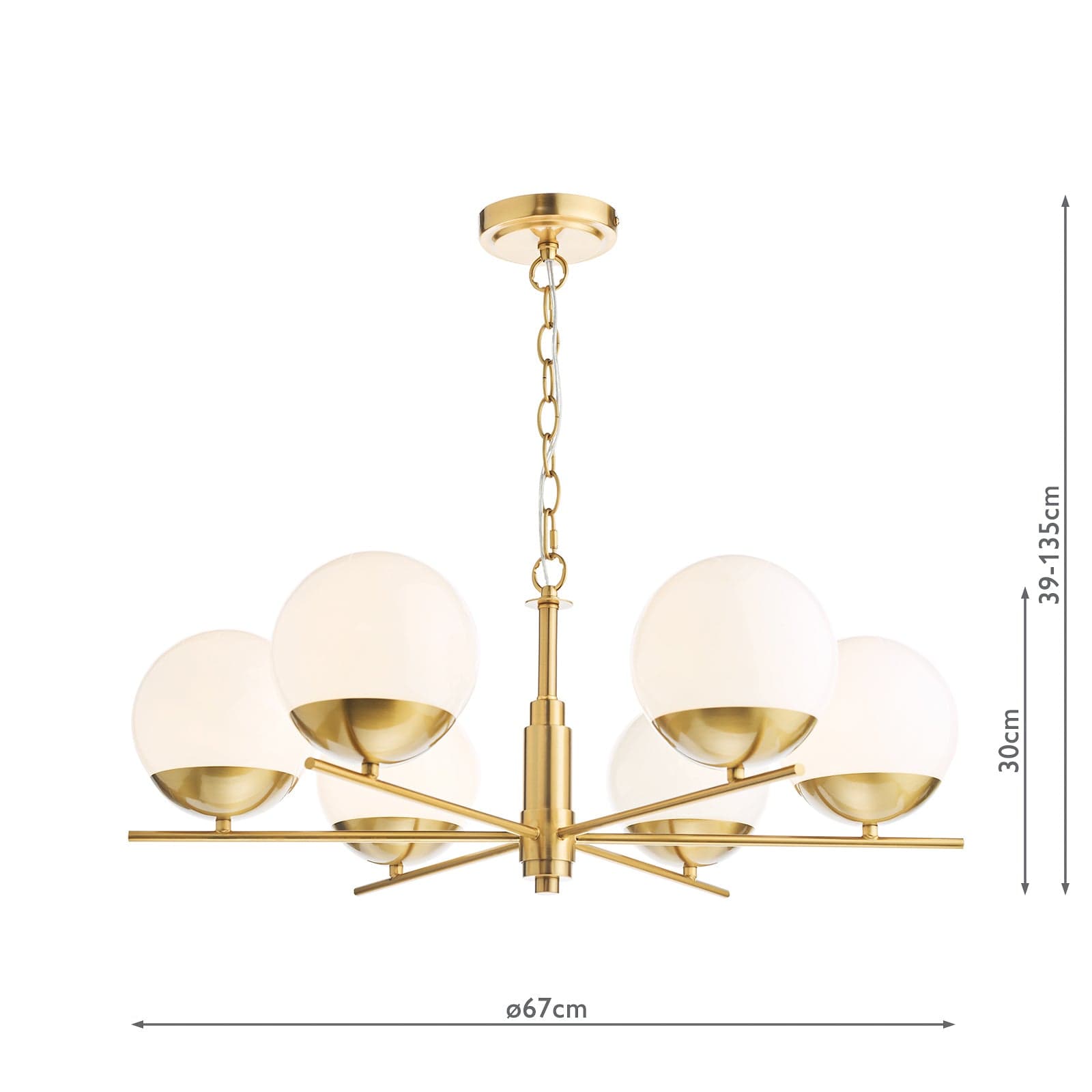 dar lighting Bombazine 6 Light Pendant Natural Brass and Opal Glass BOM0635