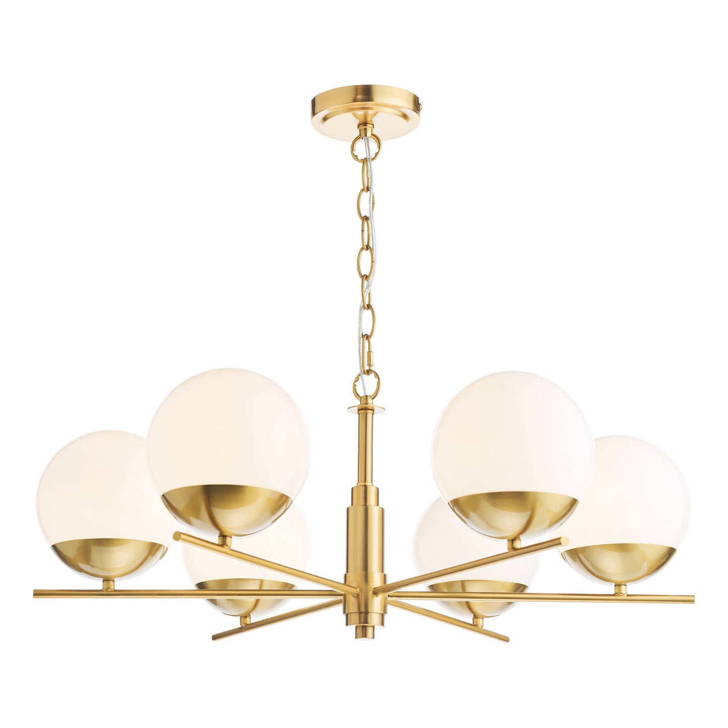 dar lighting Bombazine 6 Light Pendant Natural Brass and Opal Glass BOM0635