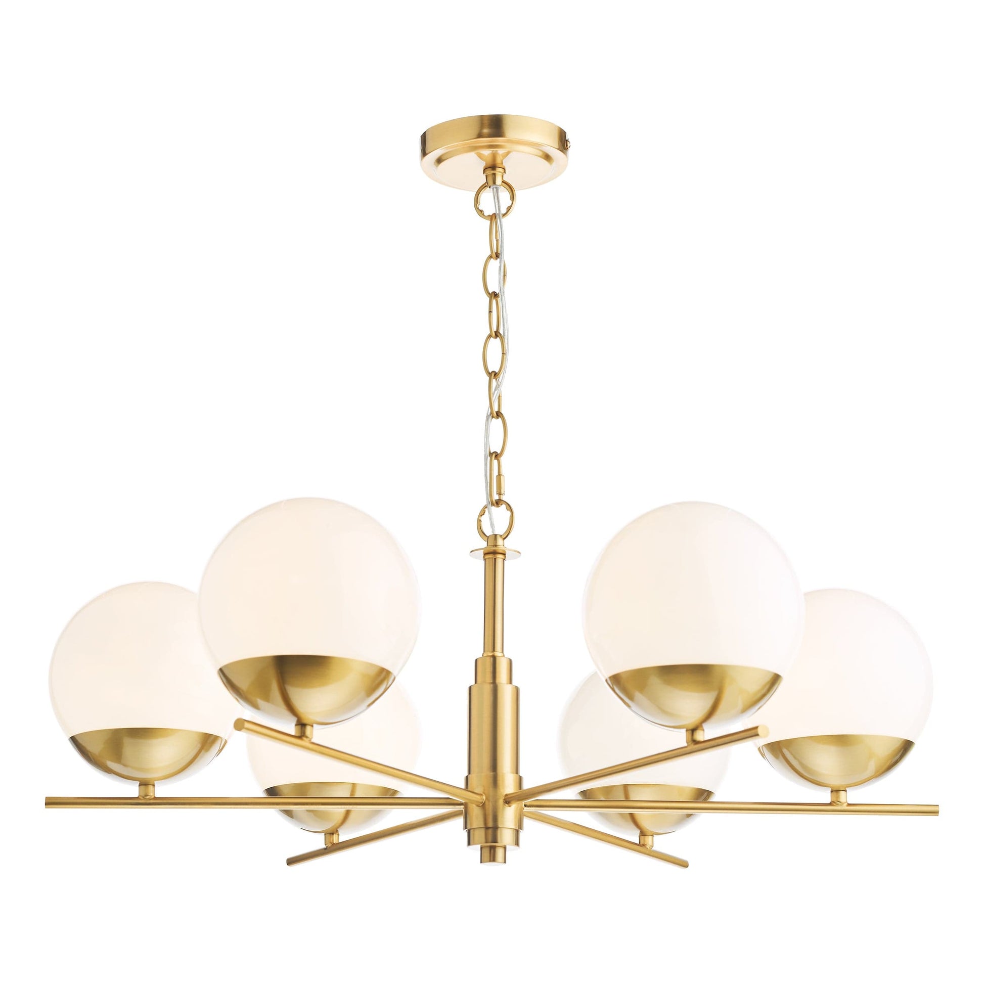 dar lighting Bombazine 6 Light Pendant Natural Brass and Opal Glass BOM0635