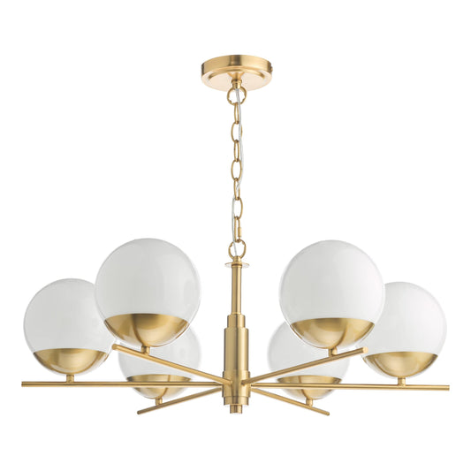 dar lighting Bombazine 6 Light Pendant Natural Brass and Opal Glass BOM0635