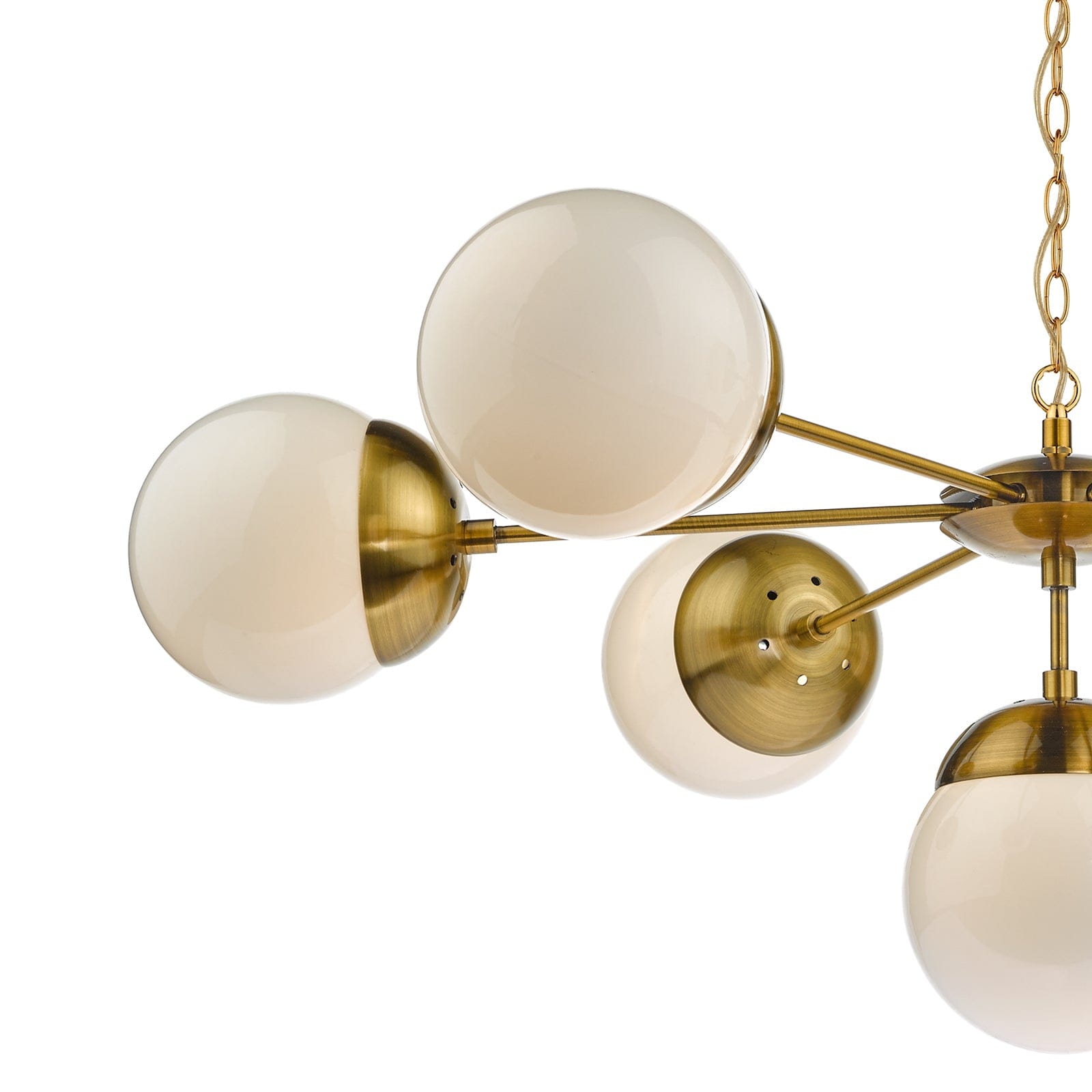 dar lighting Bombazine 7 Light Pendant Natural Brass & White Opal Glass BOM3435