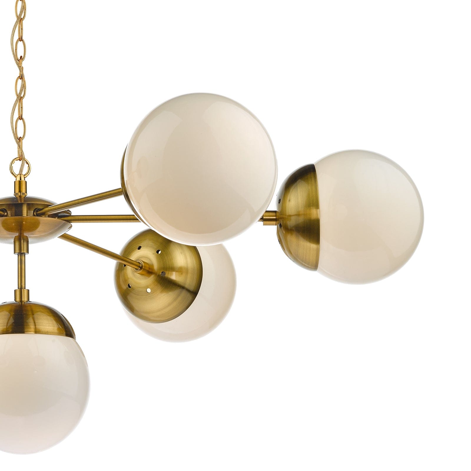 dar lighting Bombazine 7 Light Pendant Natural Brass & White Opal Glass BOM3435