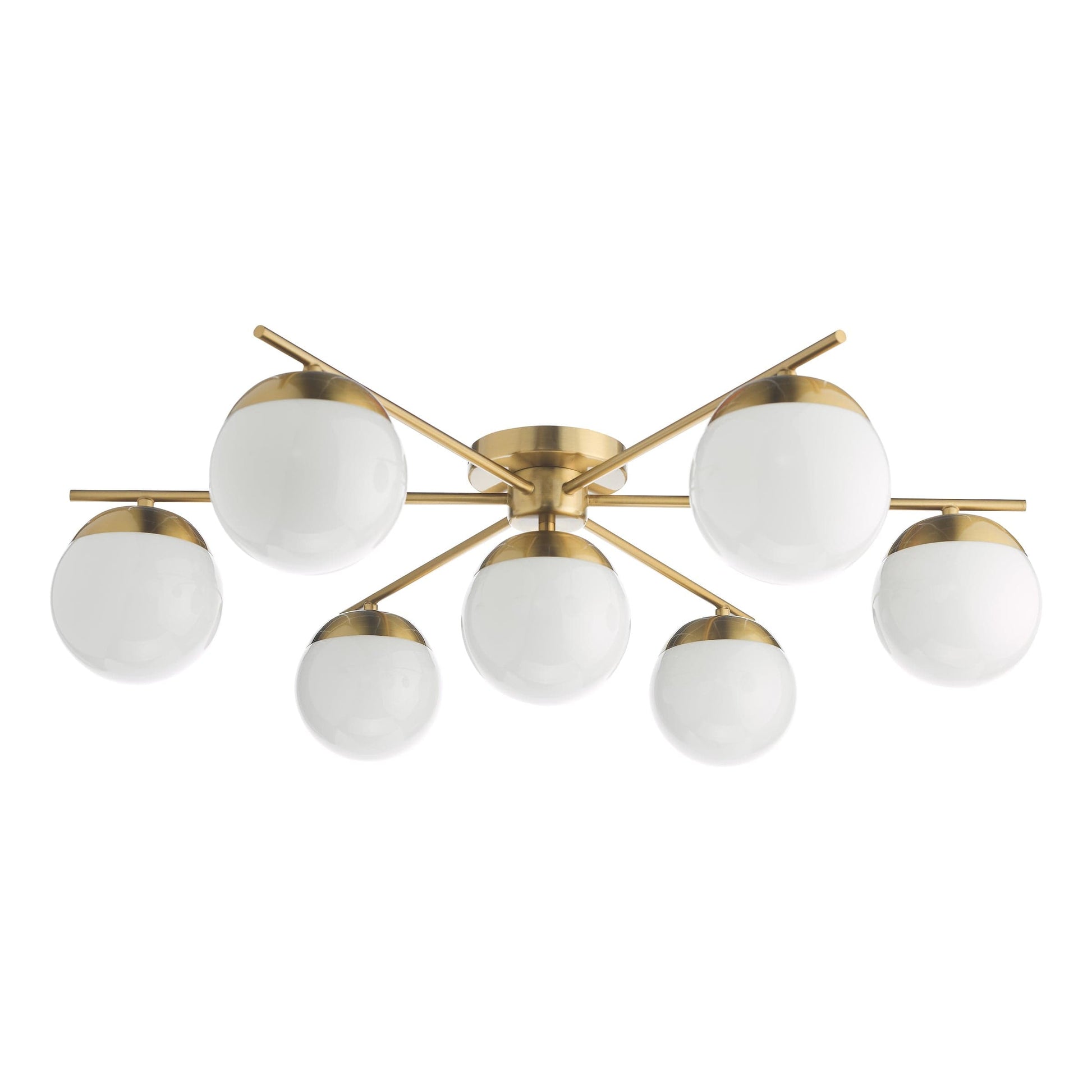 dar lighting Bombazine 7 Light Semi-Flush Natural Brass and Opal Glass BOM5035