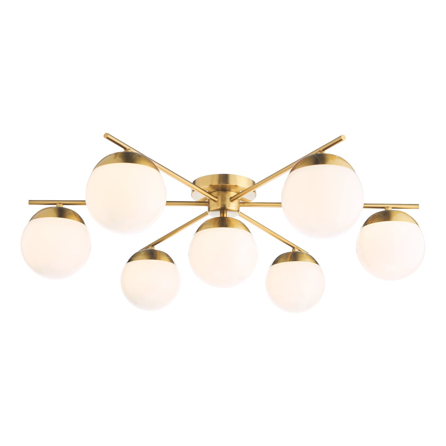 dar lighting Bombazine 7 Light Semi-Flush Natural Brass and Opal Glass BOM5035