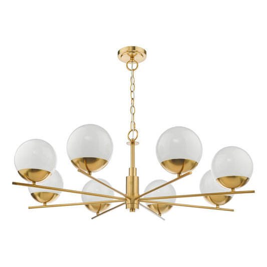 dar lighting Bombazine 8 Light Pendant Natural Brass Opal Glass BOM0835