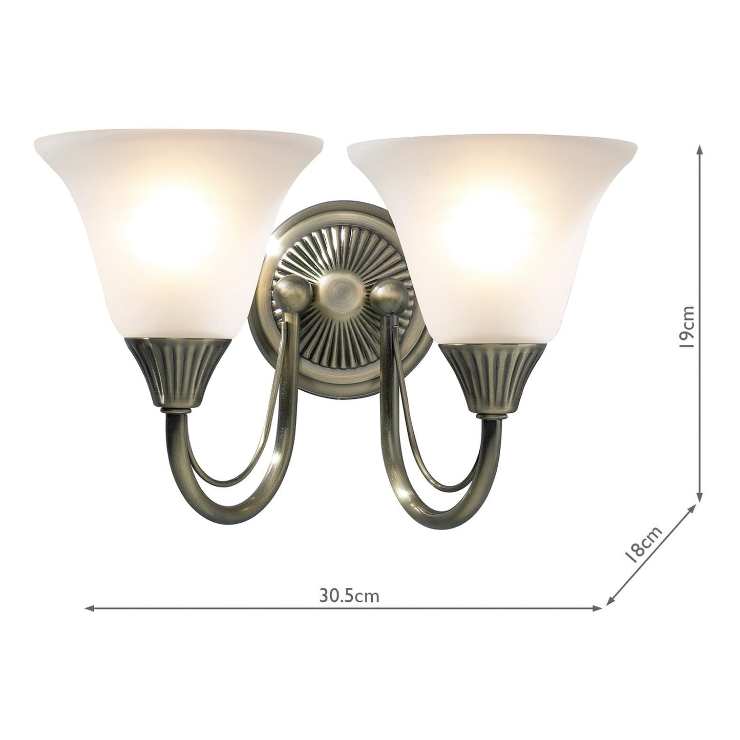 dar lighting Boston 2 Light Wall Light Antique Brass Opaque Glass BOS09