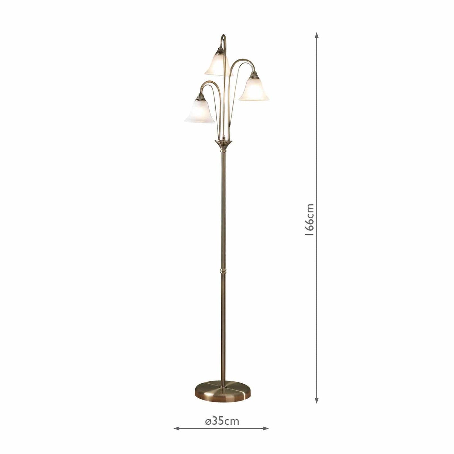 dar lighting Boston 3 Light Floor Lamp Antique Brass Opaque Glass BOS49