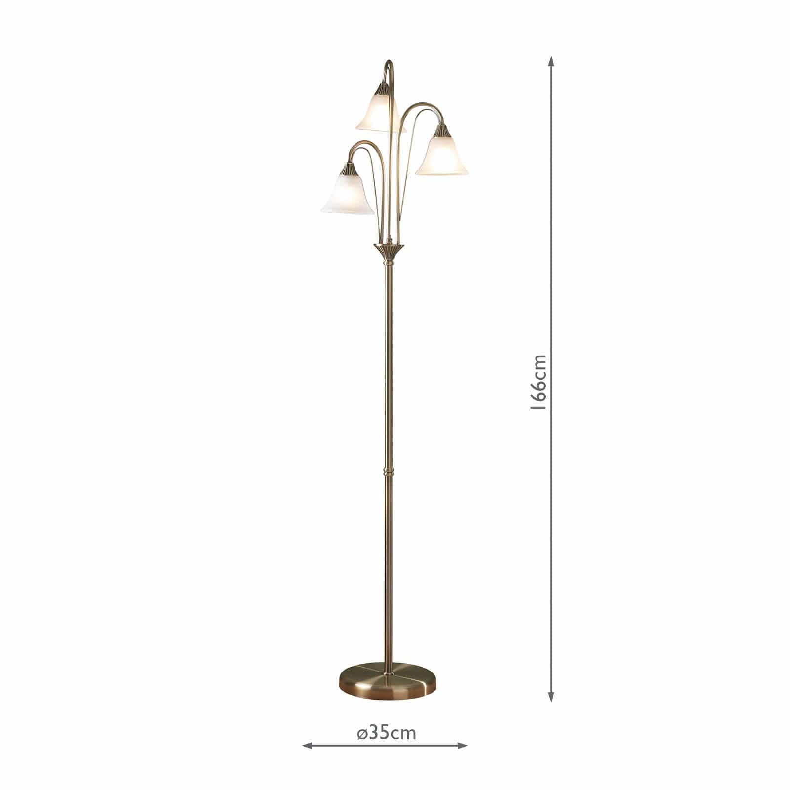 dar lighting Boston 3 Light Floor Lamp Antique Brass Opaque Glass BOS49