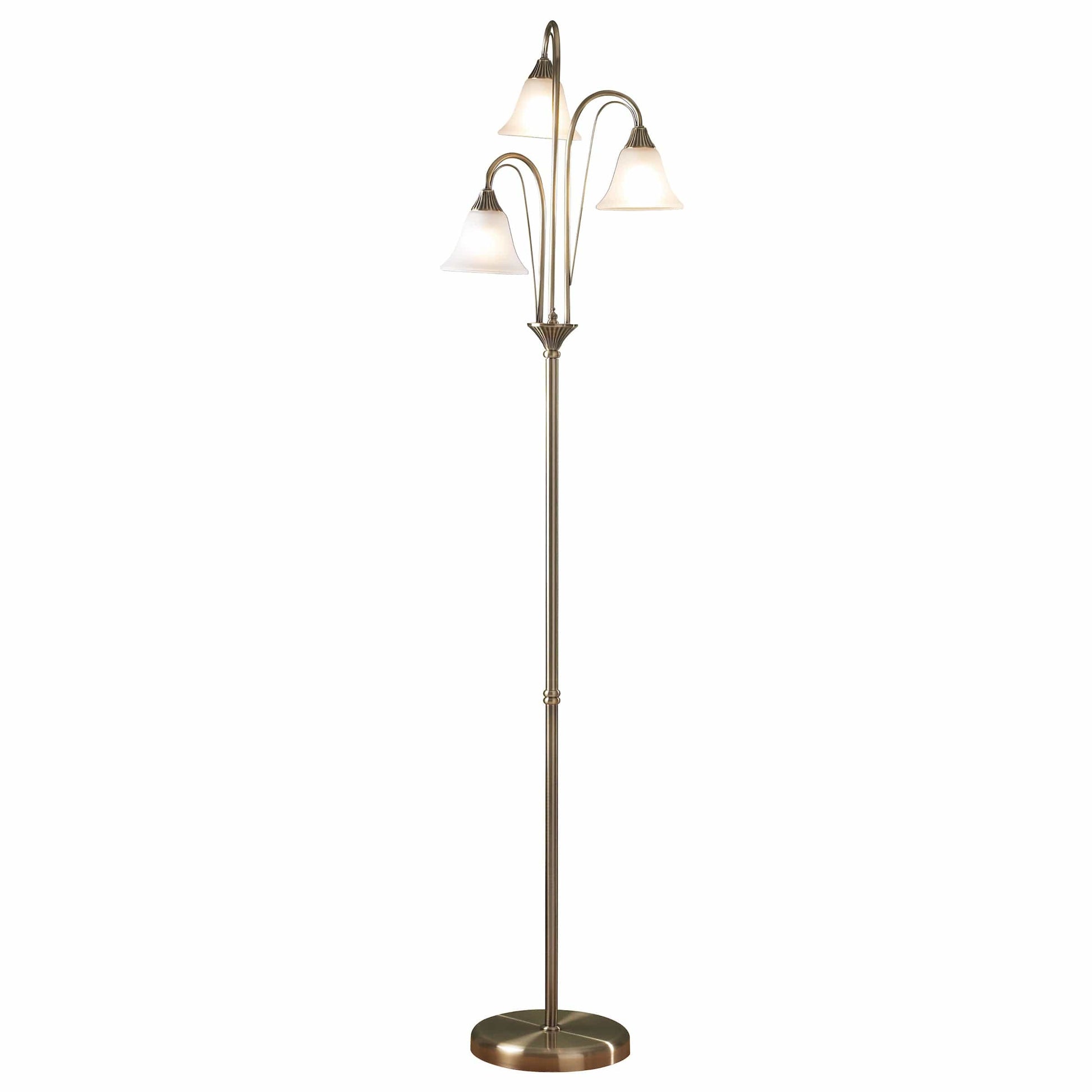 dar lighting Boston 3 Light Floor Lamp Antique Brass Opaque Glass BOS49