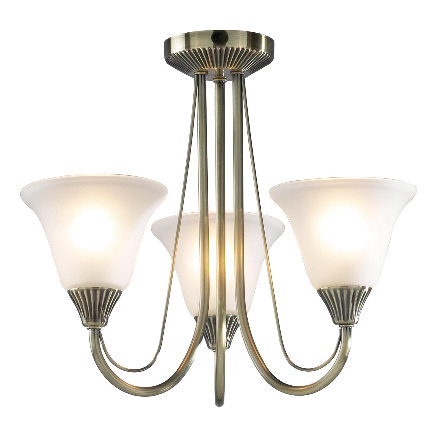 dar lighting Boston 3 Light Semi Flush Antique Brass complete with Glass BOS03