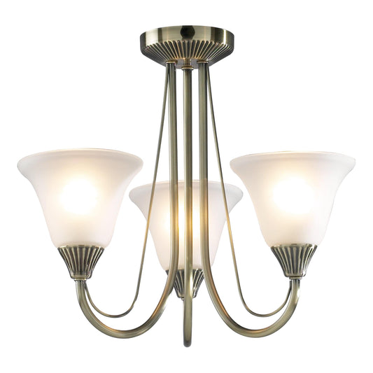 dar lighting Boston 3 Light Semi Flush Antique Brass complete with Glass BOS03