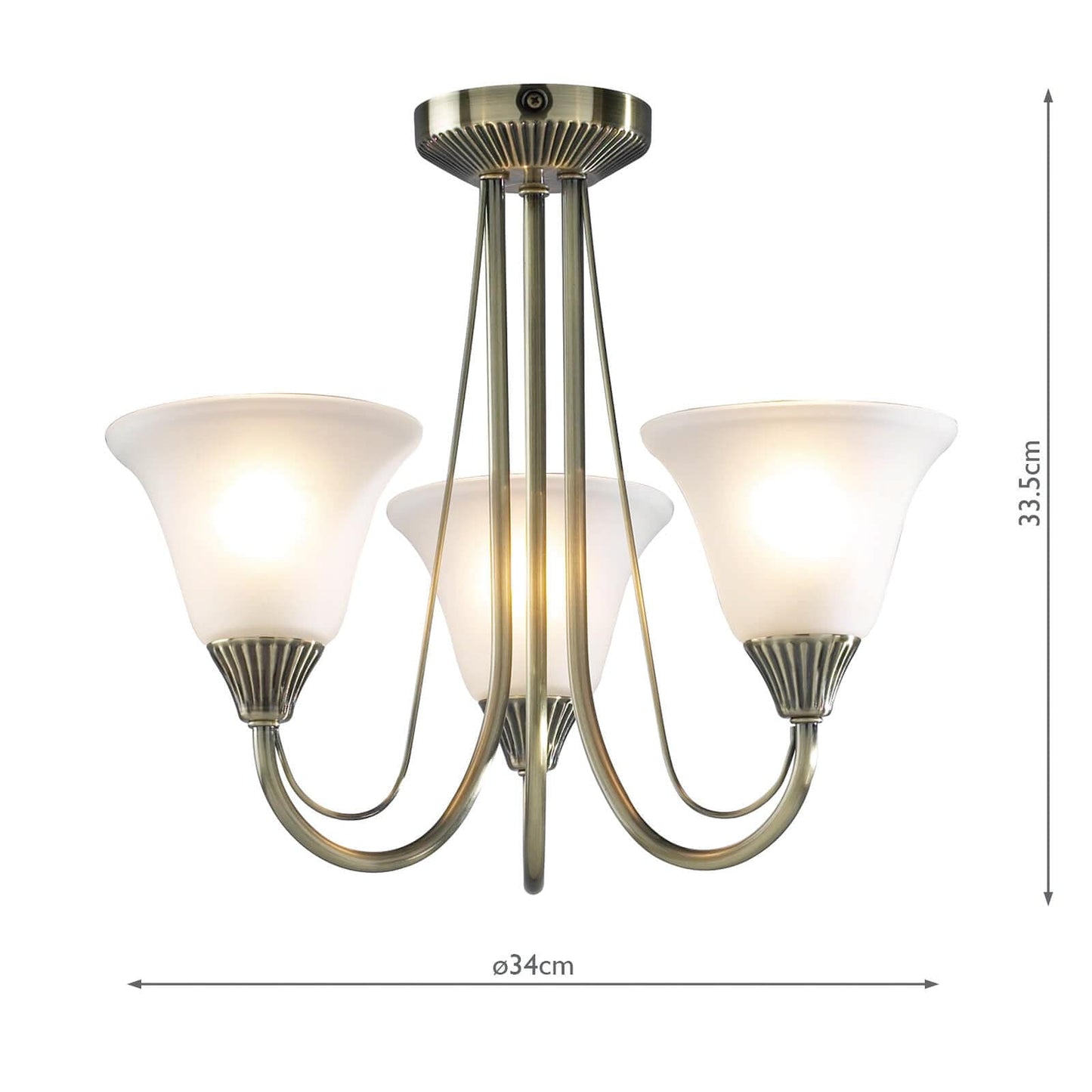 dar lighting Boston 3 Light Semi Flush Antique Brass complete with Glass BOS03