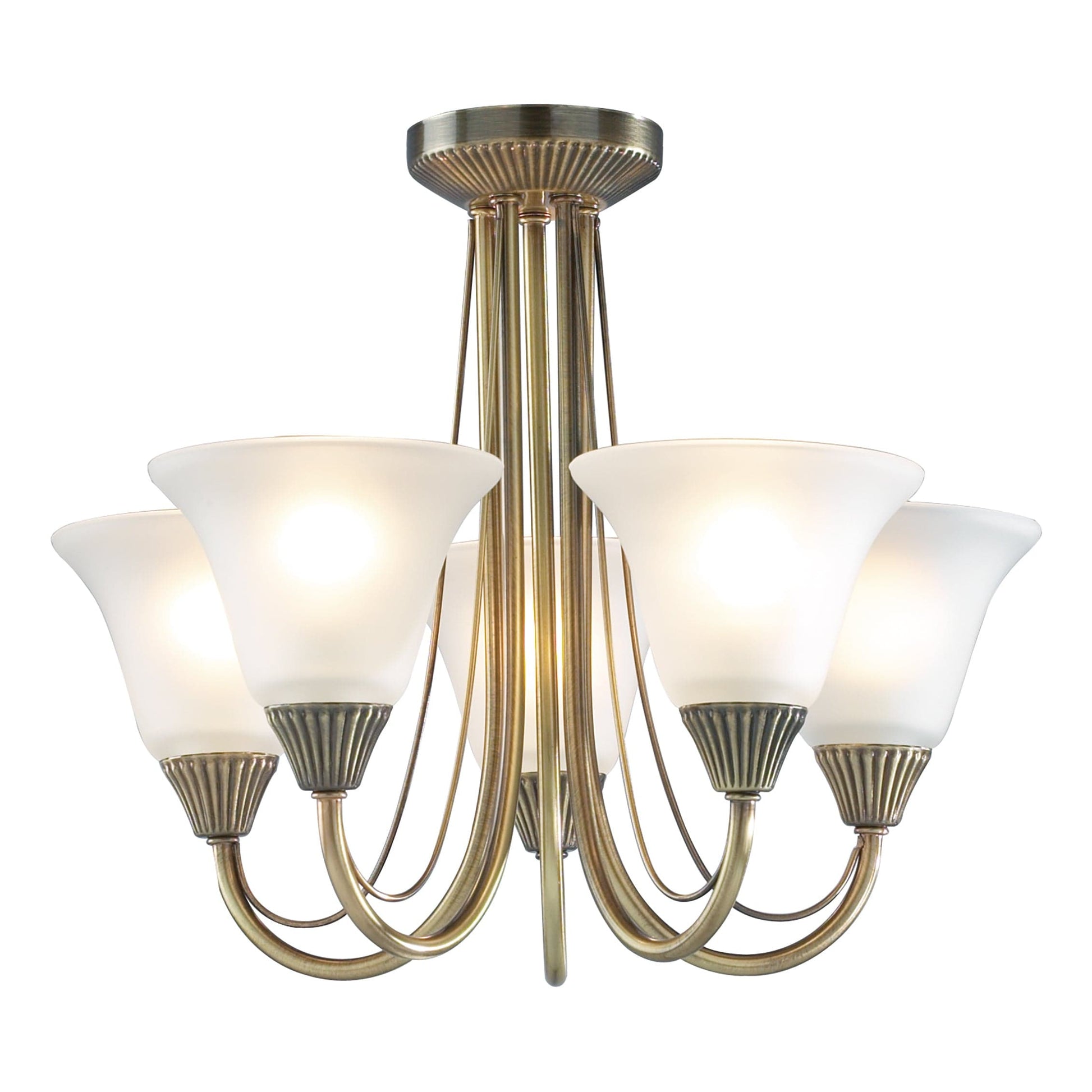 dar lighting Boston 5 Light Semi Flush Antique Brass Opal Glass BOS05