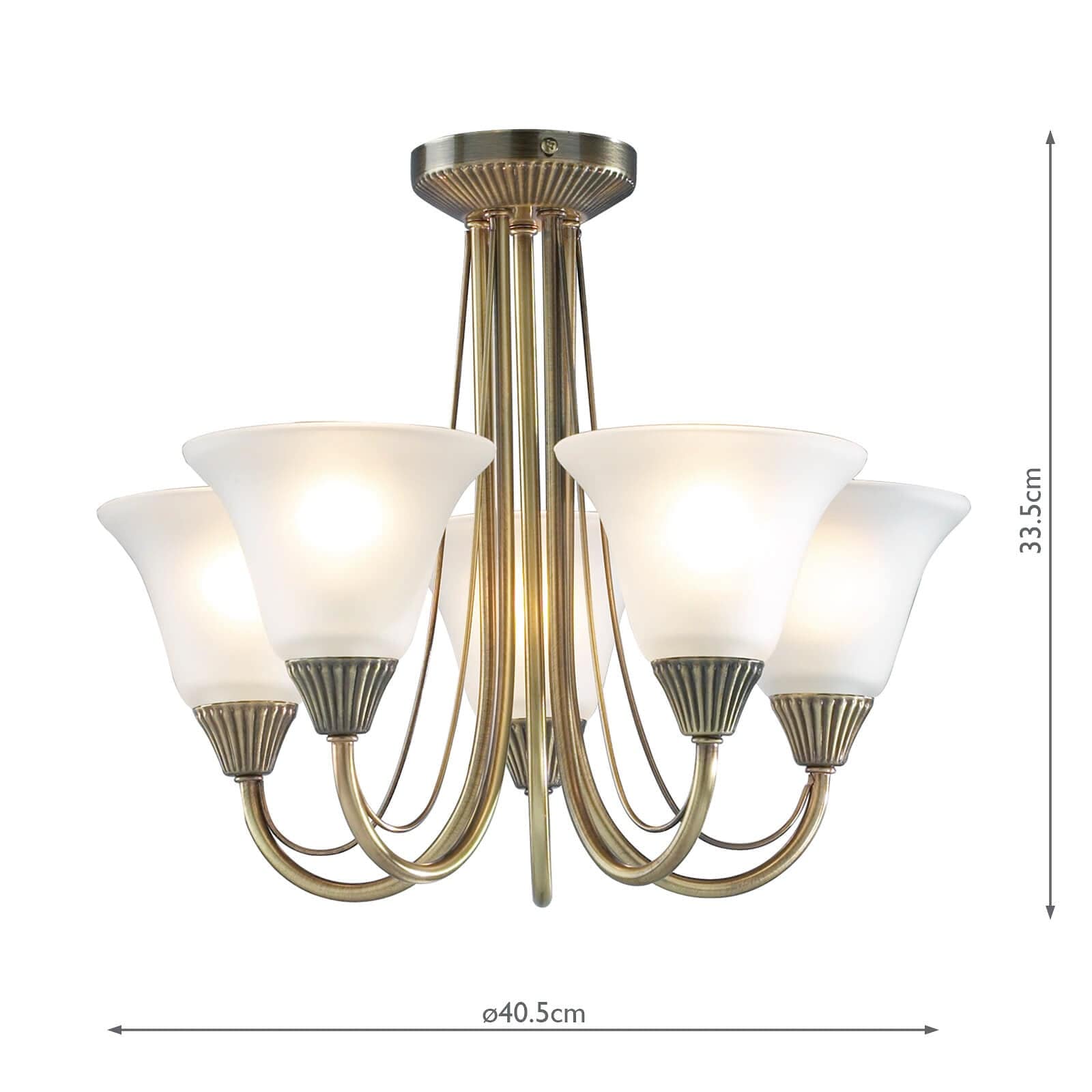 dar lighting Boston 5 Light Semi Flush Antique Brass Opal Glass BOS05