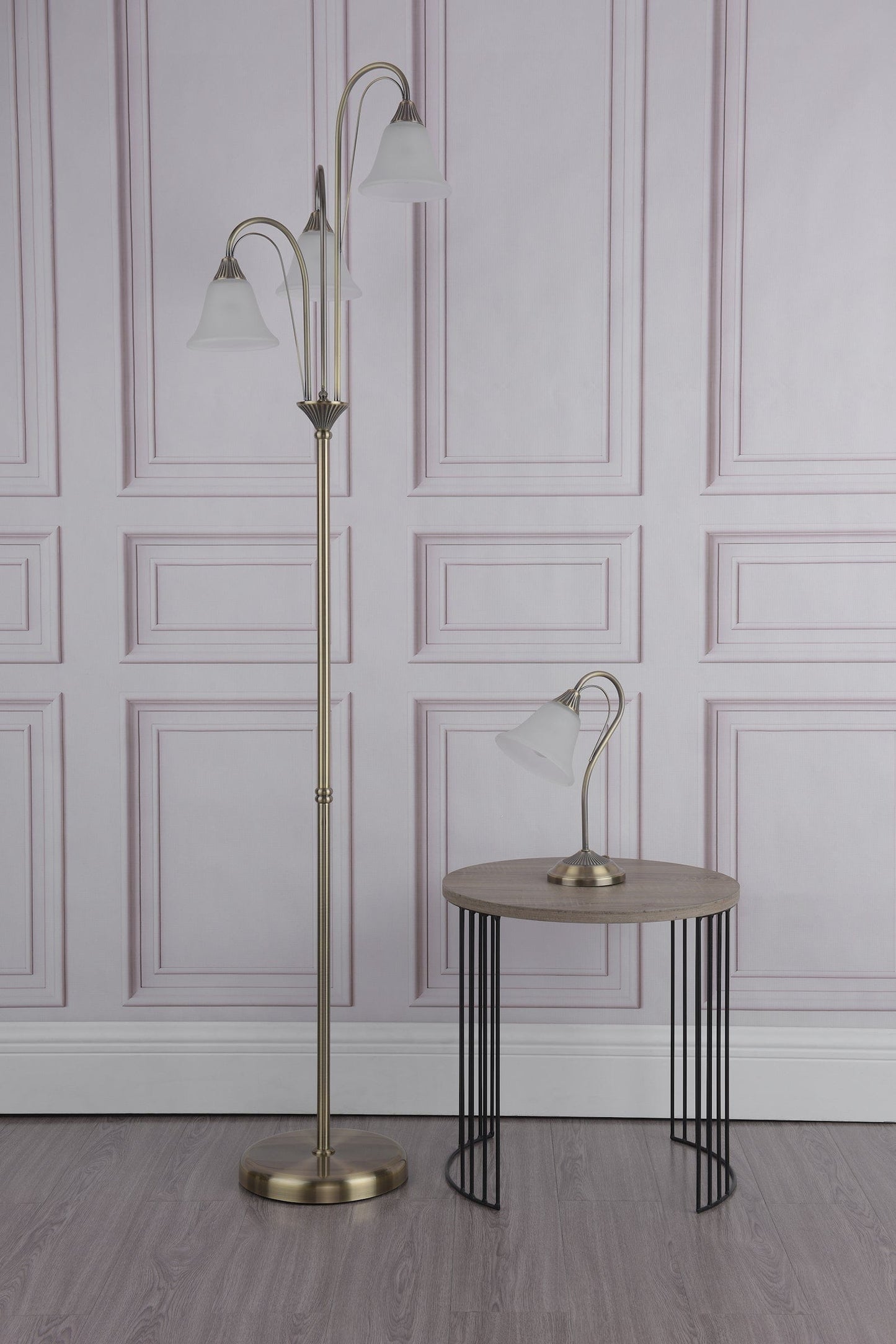 dar lighting Boston Table Lamp Antique Brass Opaque Glass BOS40