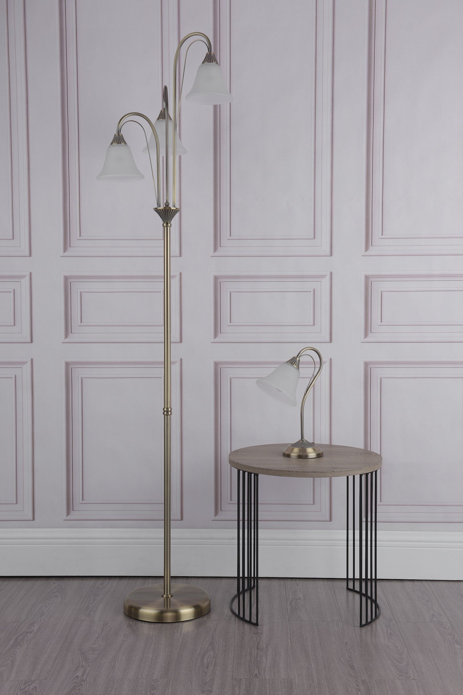 dar lighting Boston Table Lamp Antique Brass Opaque Glass BOS40