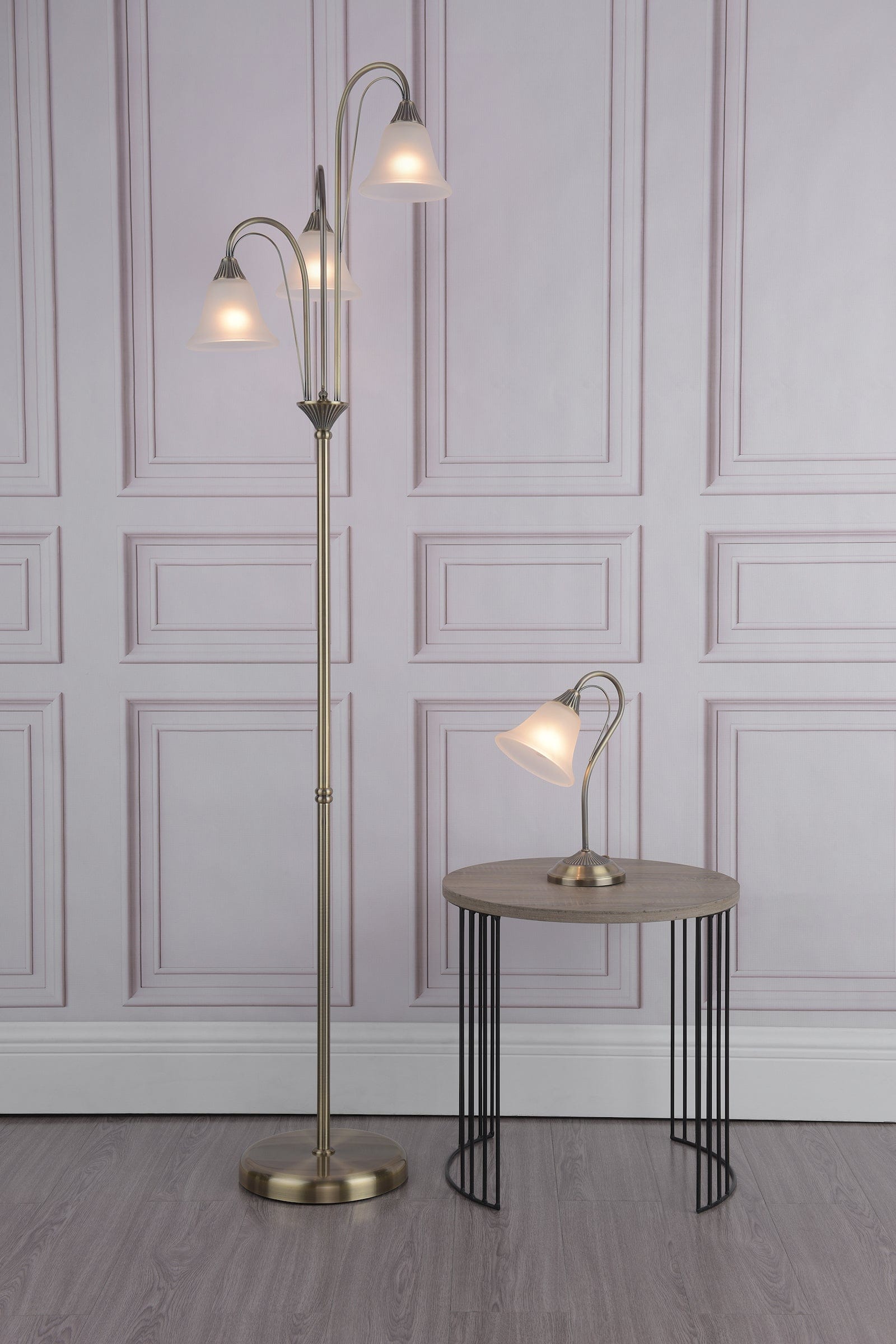 dar lighting Boston Table Lamp Antique Brass Opaque Glass BOS40
