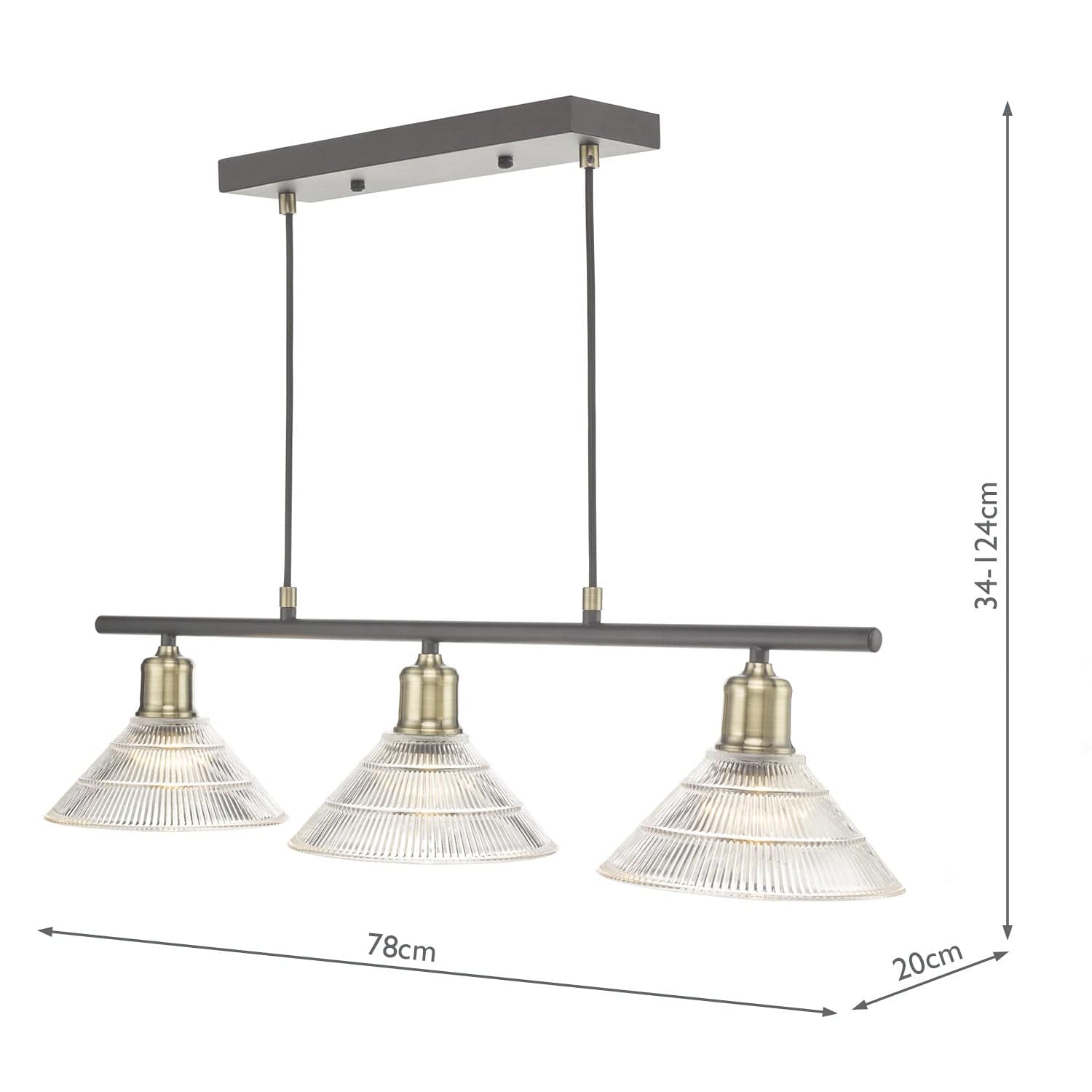 dar lighting Boyd 3 Light Bar Antique Brass with Glass Shade BOY0375