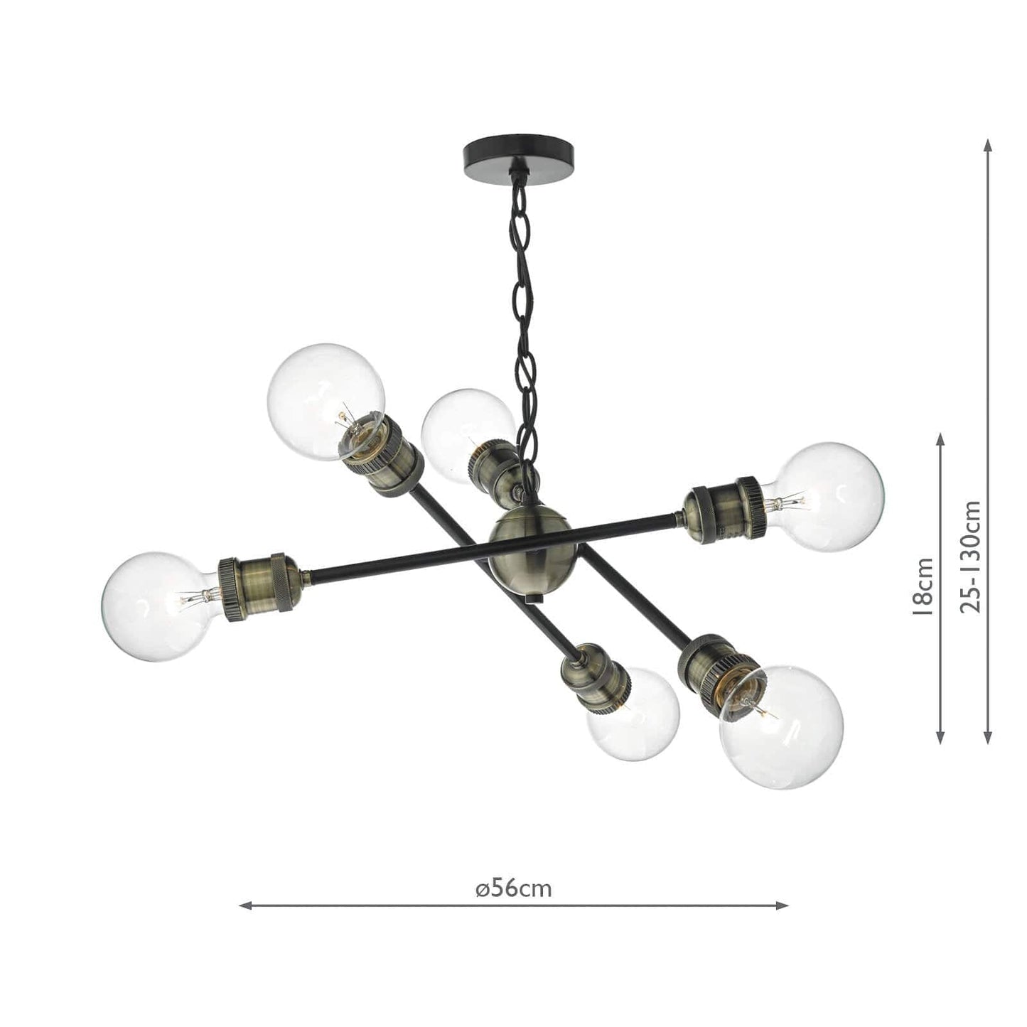 dar lighting Brigade 6 Light Pendant Black & Antique Brass BRI0654