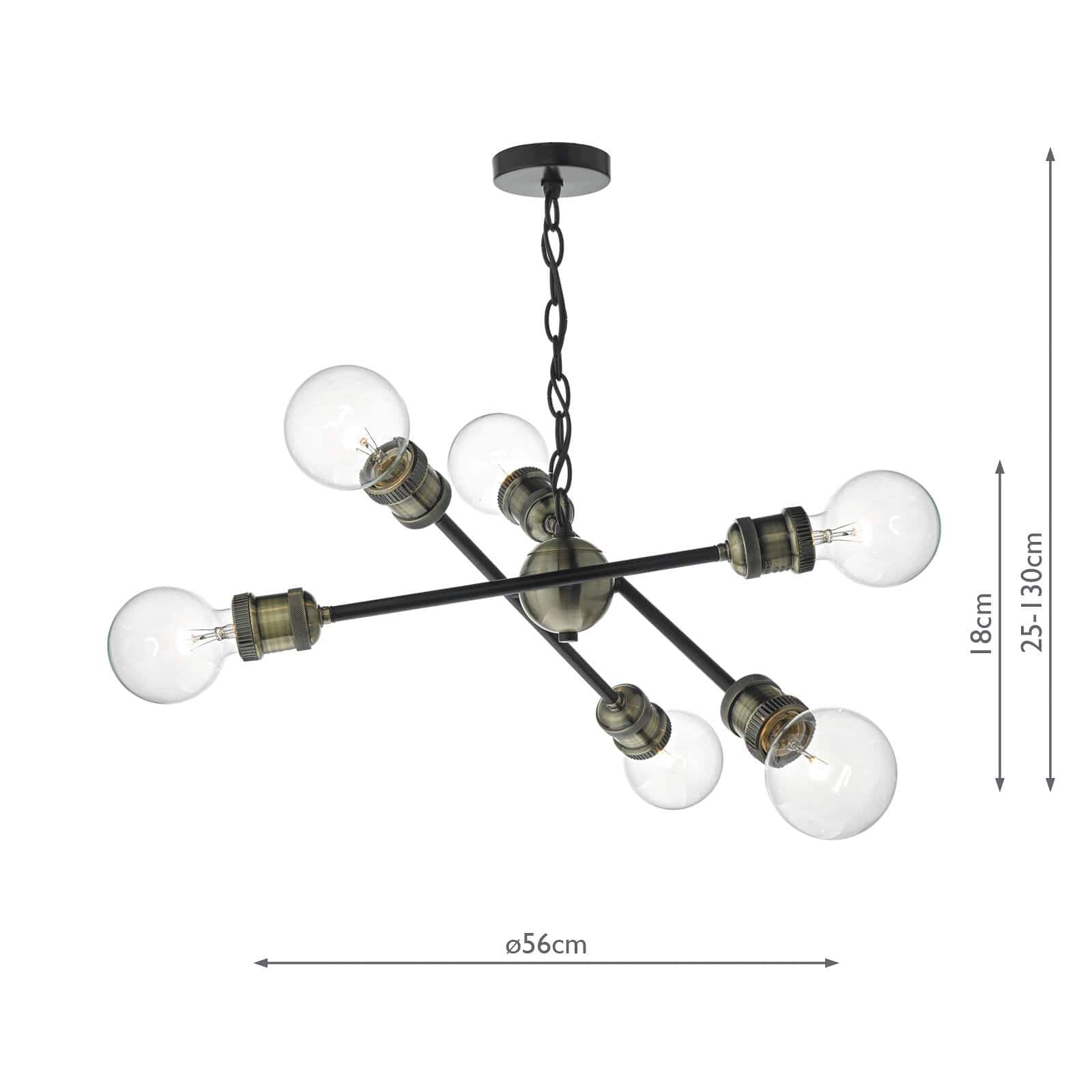 dar lighting Brigade 6 Light Pendant Black & Antique Brass BRI0654