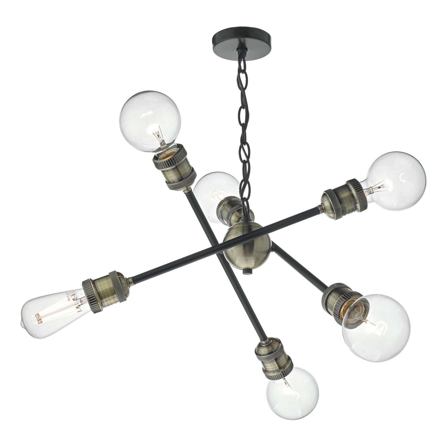 dar lighting Brigade 6 Light Pendant Black & Antique Brass BRI0654