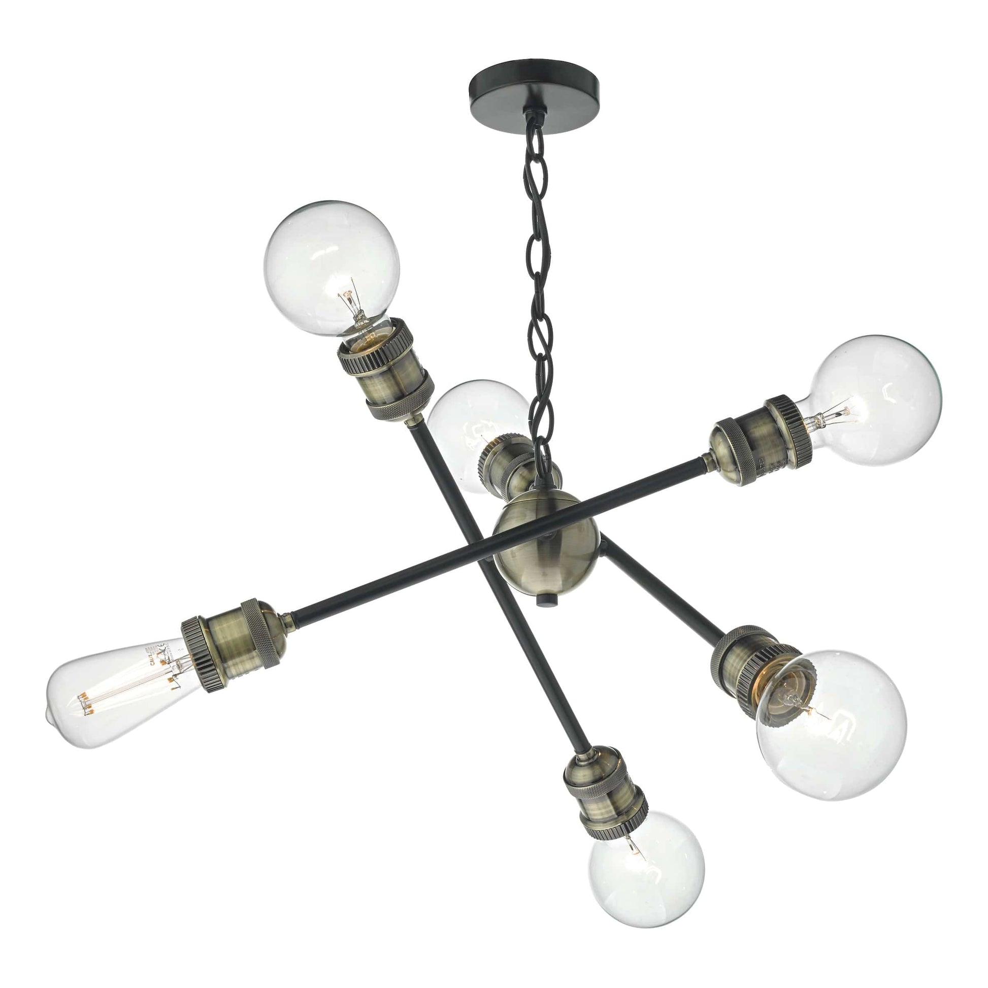 dar lighting Brigade 6 Light Pendant Black & Antique Brass BRI0654