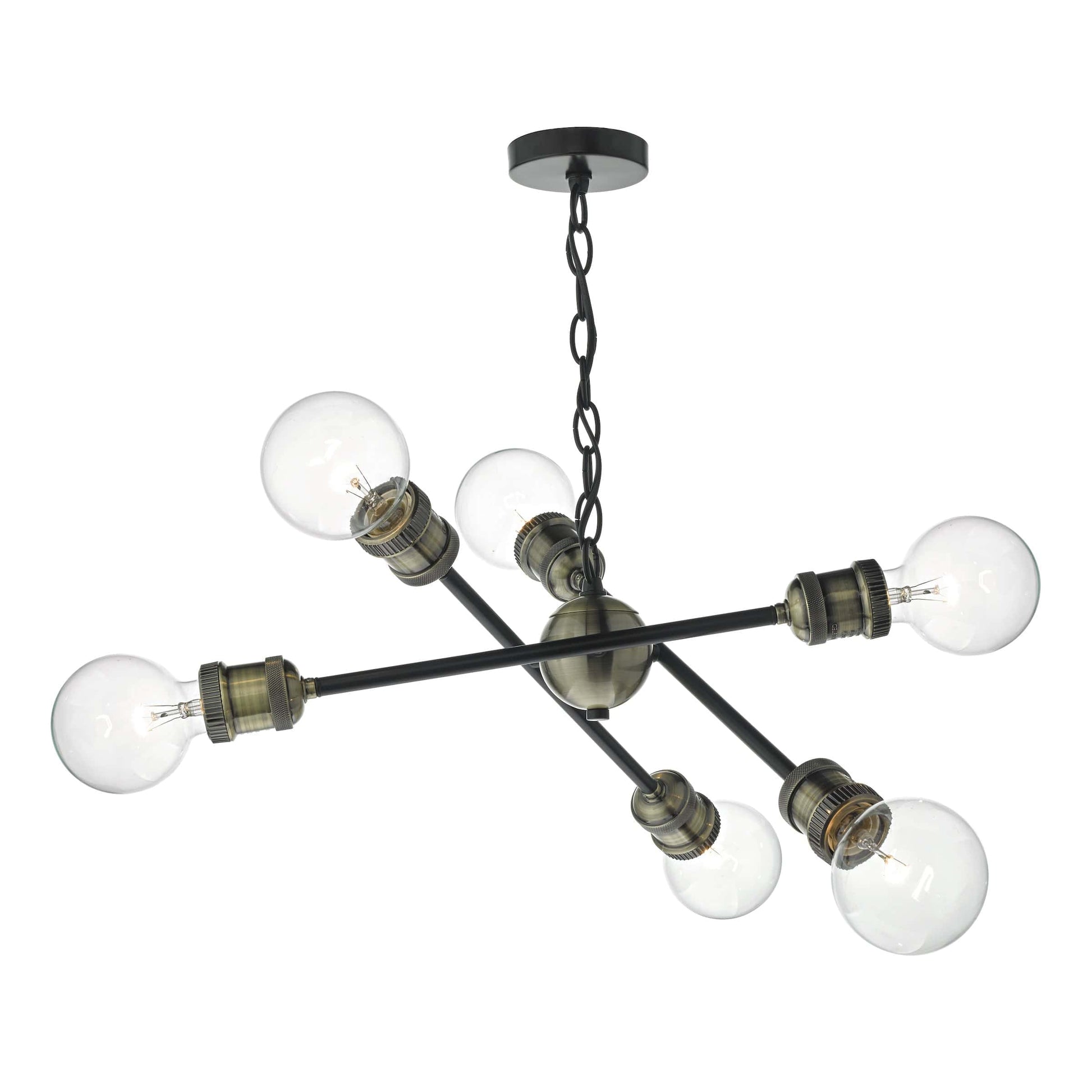 dar lighting Brigade 6 Light Pendant Black & Antique Brass BRI0654