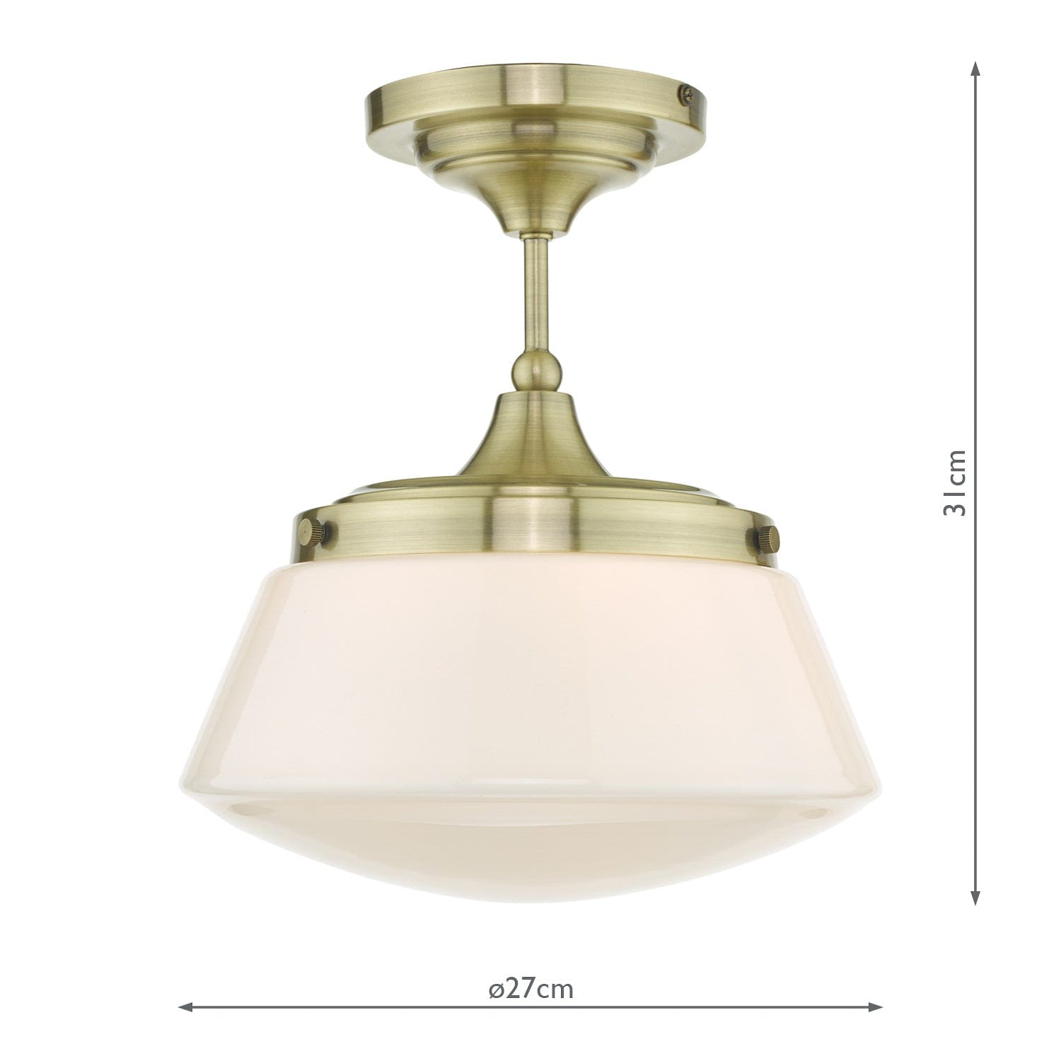 dar lighting Caden Bathroom Semi Flush Antique Brass Opal Glass IP44 CAD0175