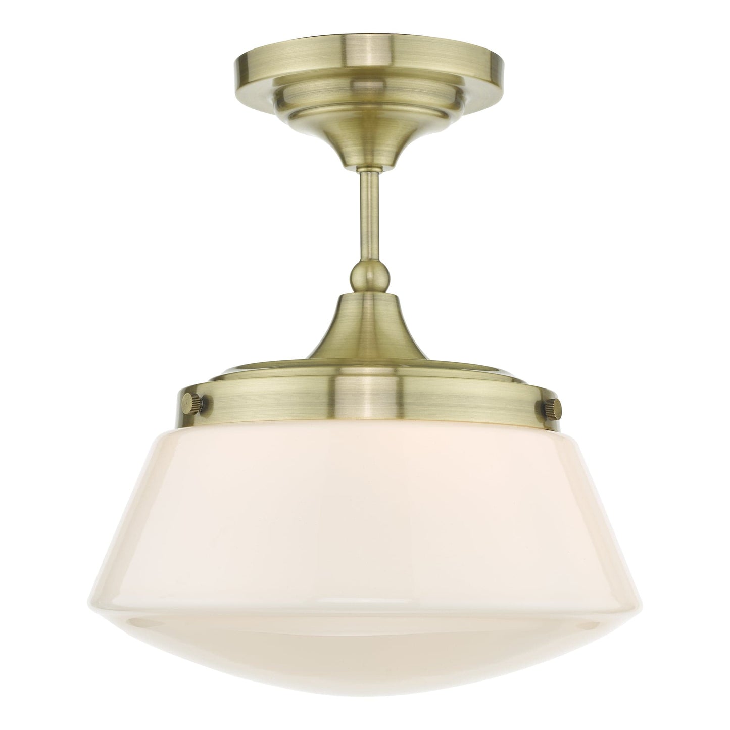 dar lighting Caden Bathroom Semi Flush Antique Brass Opal Glass IP44 CAD0175