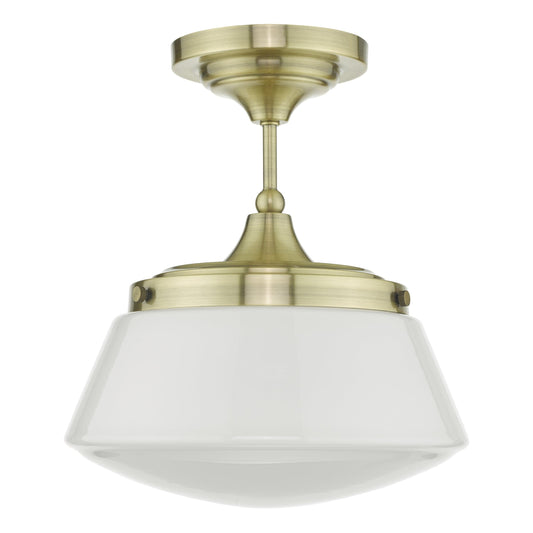 dar lighting Caden Bathroom Semi Flush Antique Brass Opal Glass IP44 CAD0175