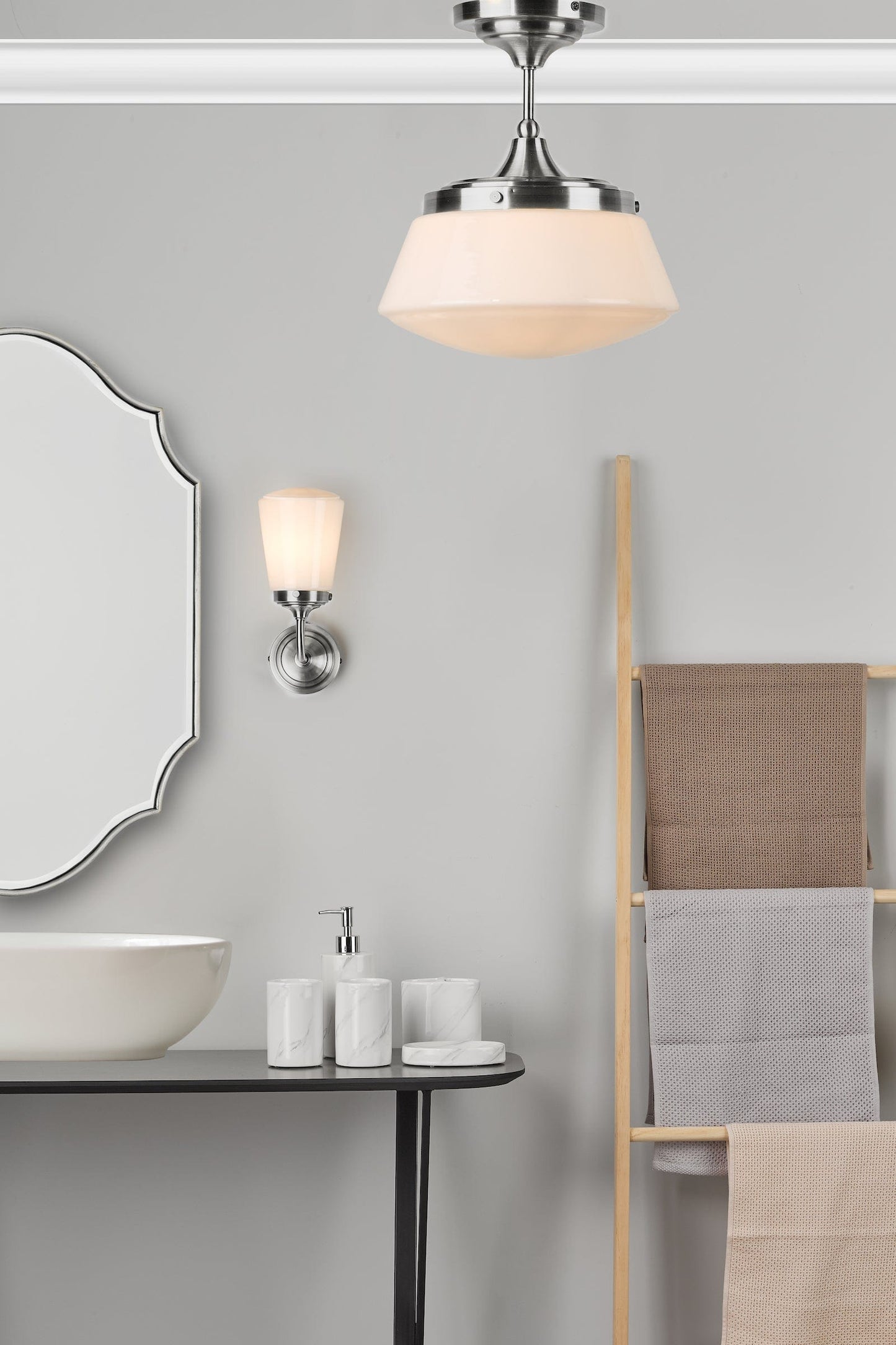 dar lighting Caden Bathroom Semi Flush Polished Chrome Opal Glass IP44 CAD0150