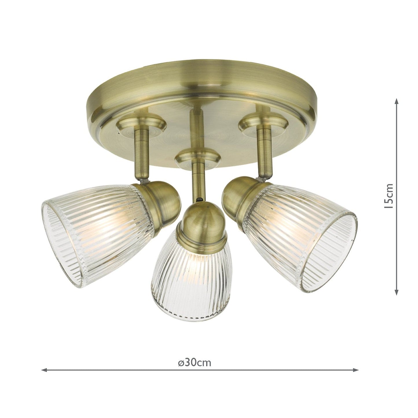 dar lighting Cedric Bathroom 3 Light Spotlight Antique Brass Glass IP44 CED7675