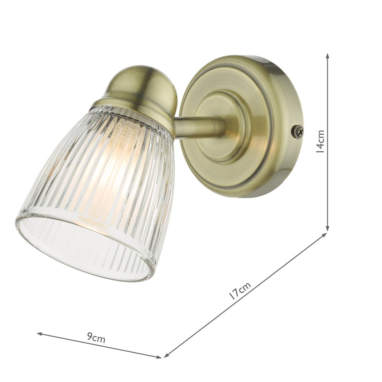 dar lighting Cedric Bathroom Single Wall Spotlight Antique Brass Glass IP44 CED0775