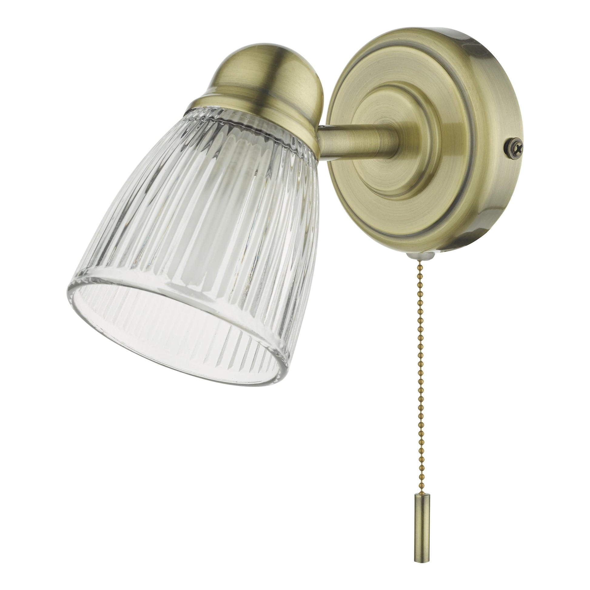 dar lighting Cedric Bathroom Single Wall Spotlight Antique Brass Glass IP44 CED0775