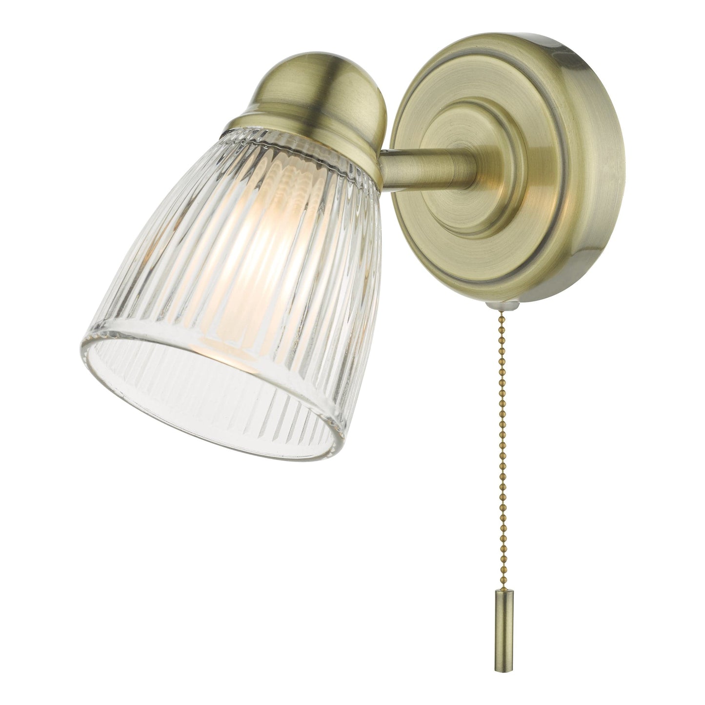 dar lighting Cedric Bathroom Single Wall Spotlight Antique Brass Glass IP44 CED0775