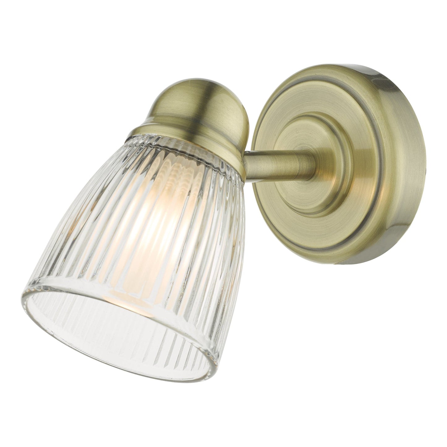 dar lighting Cedric Bathroom Single Wall Spotlight Antique Brass Glass IP44 CED0775