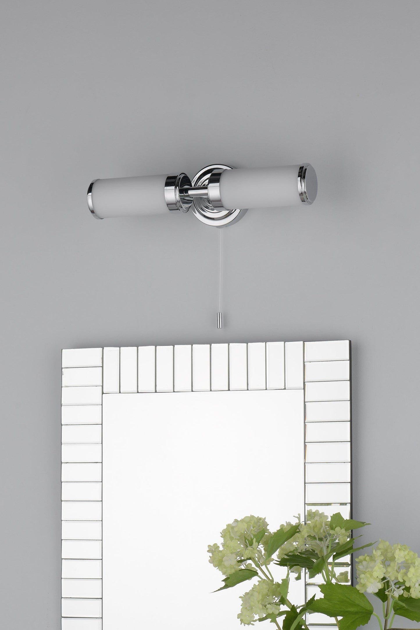 dar lighting Century Bathroom 2 Light Wall Light Polished Chrome Opal Glass IP44 CEN0950