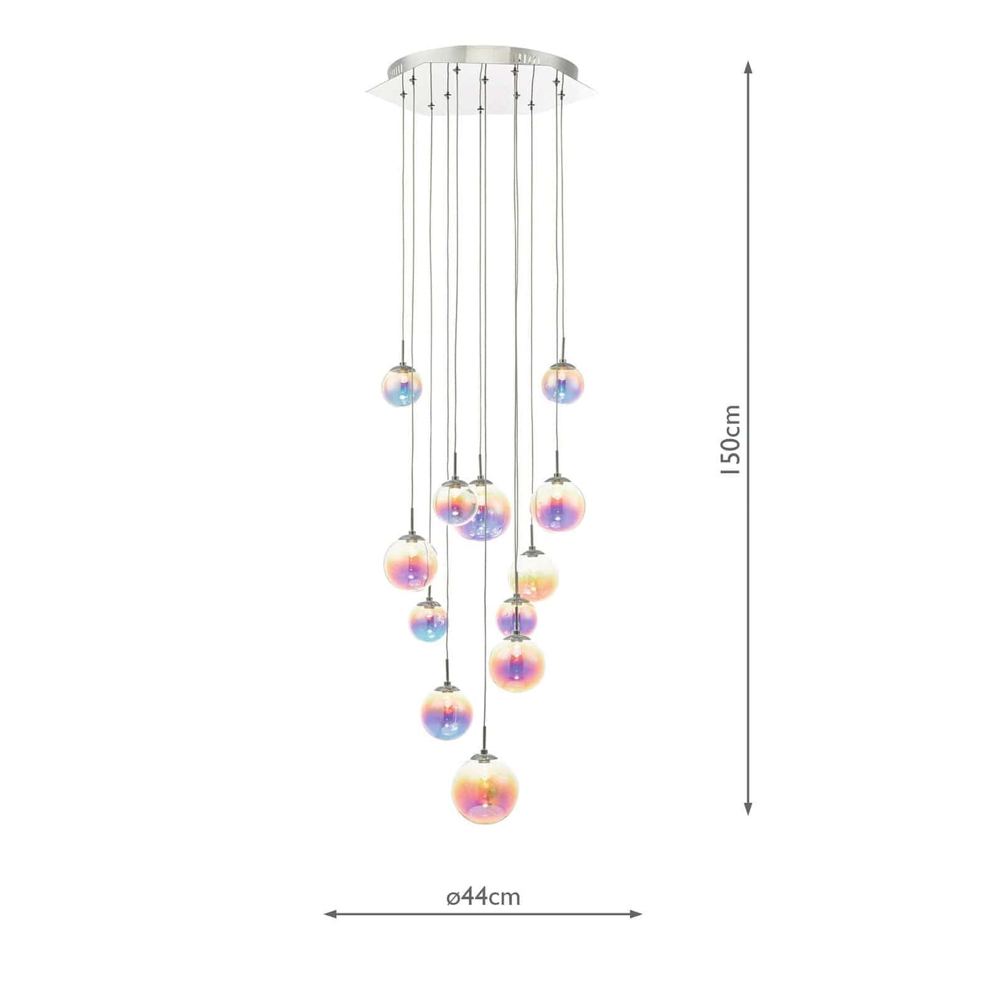dar lighting Cesario 12 Light Cluster Pendant Polished Chrome Iridised Glass LED CES1250