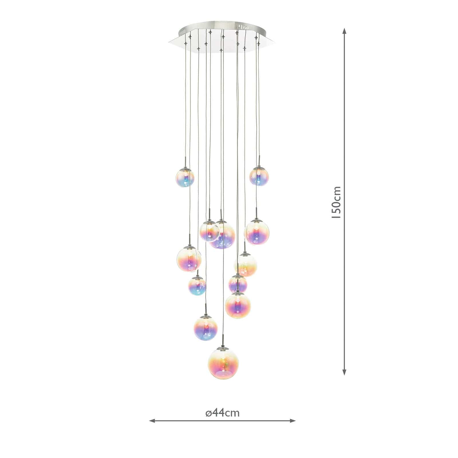 dar lighting Cesario 12 Light Cluster Pendant Polished Chrome Iridised Glass LED CES1250