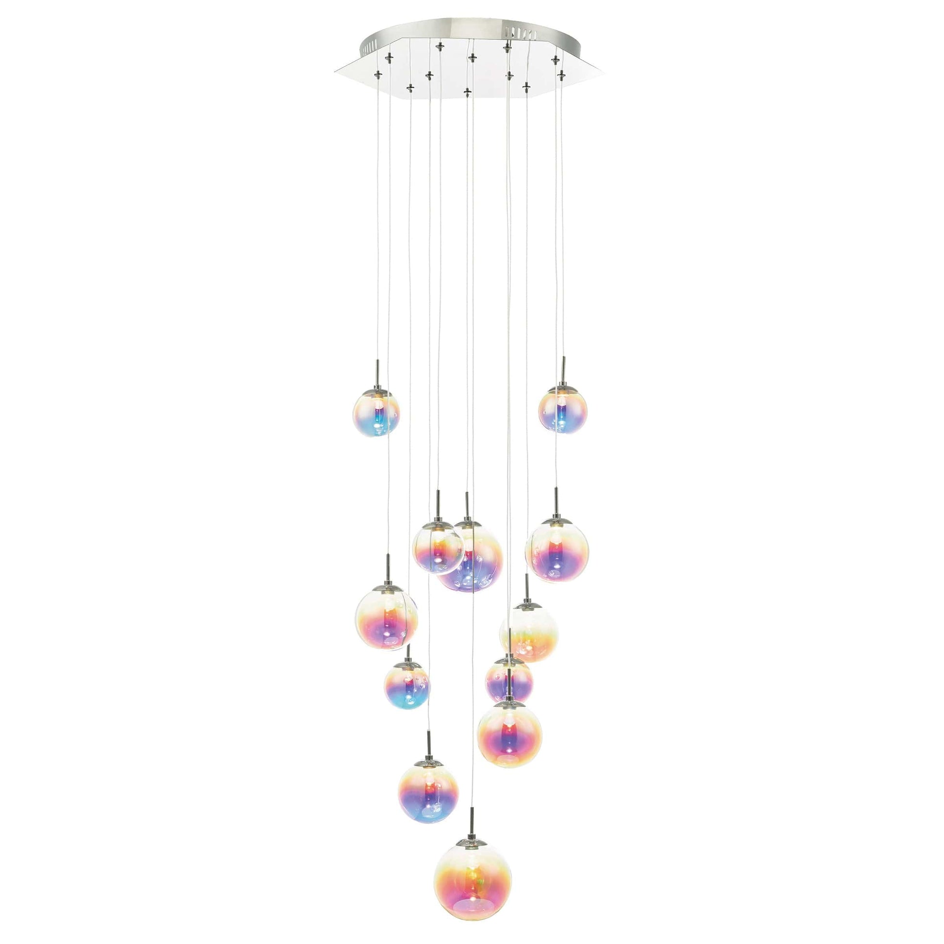 dar lighting Cesario 12 Light Cluster Pendant Polished Chrome Iridised Glass LED CES1250