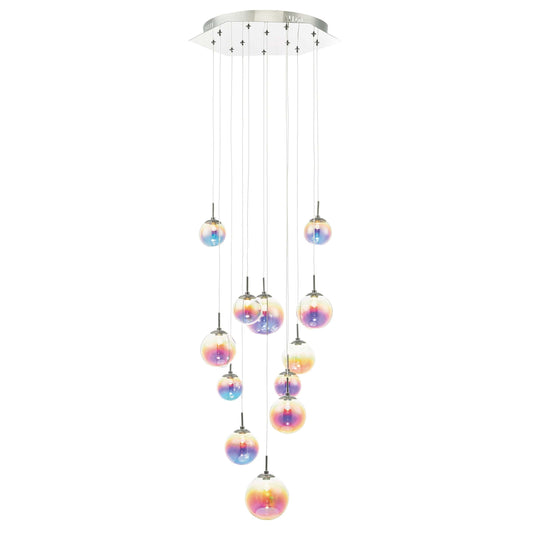 dar lighting Cesario 12 Light Cluster Pendant Polished Chrome Iridised Glass LED CES1250