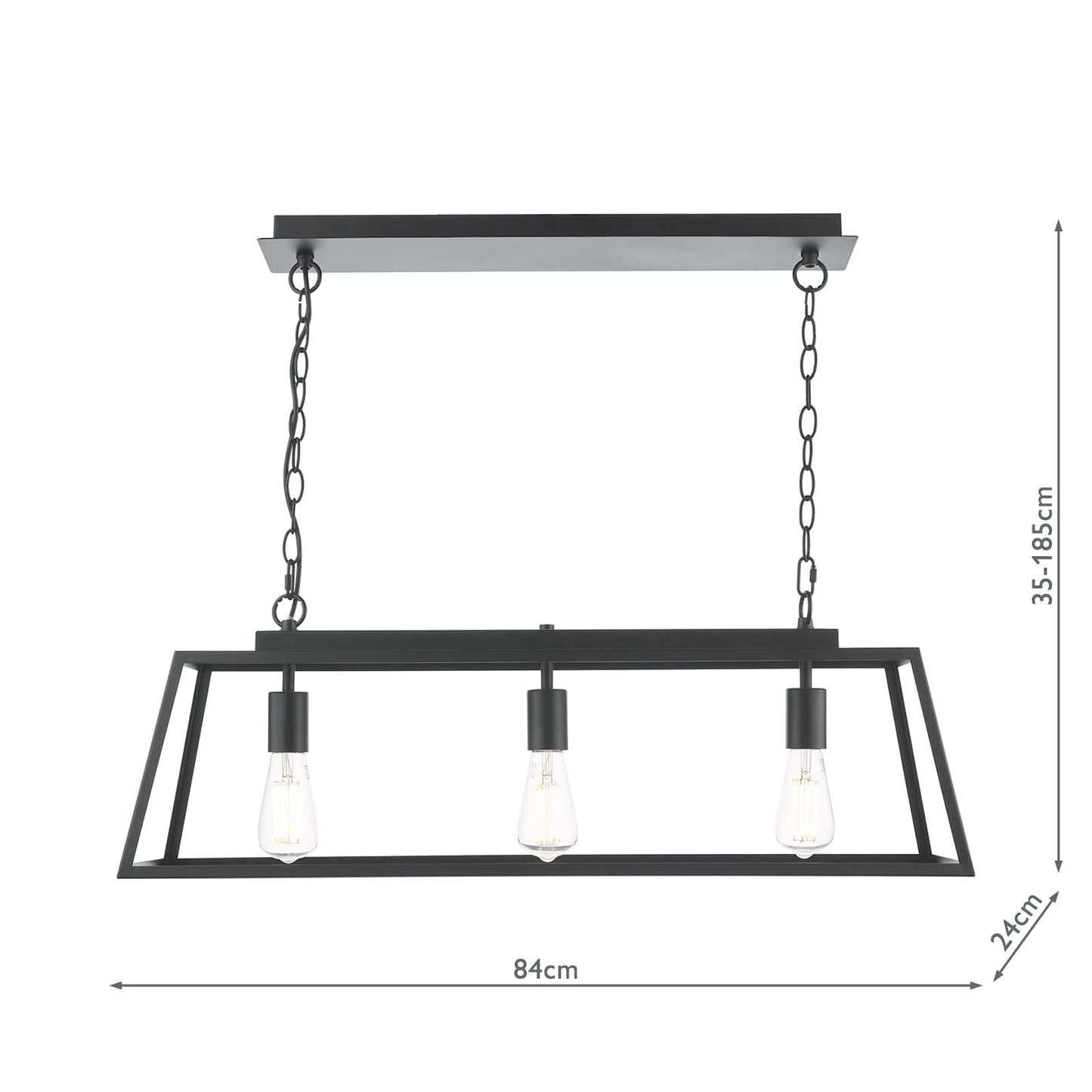 dar lighting Claudia 3 Light Bar Pendant Matt Black CLA0322