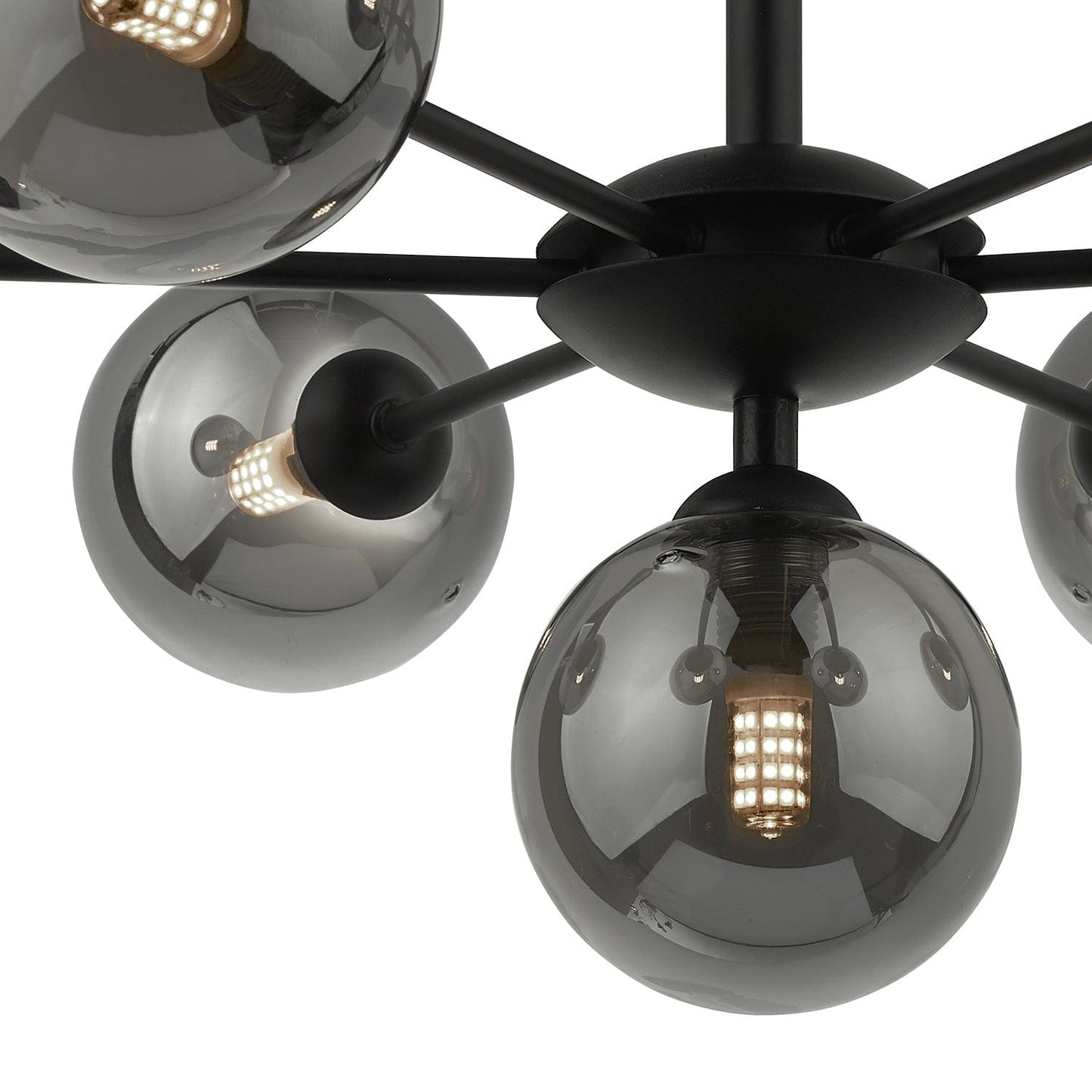 dar lighting Cohen 7 Light Semi Flush Matt Black Dark Smoked Glass COH3422-01