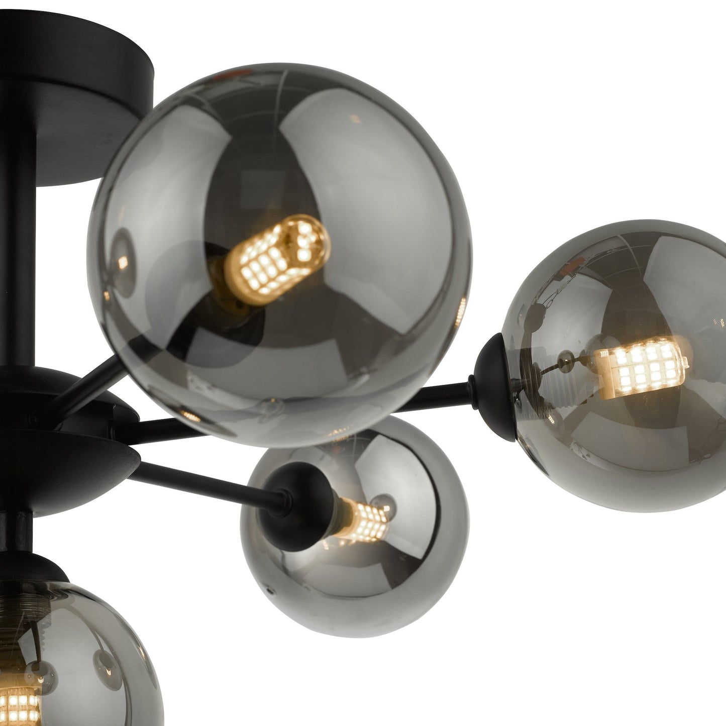 dar lighting Cohen 7 Light Semi Flush Matt Black Dark Smoked Glass COH3422-01