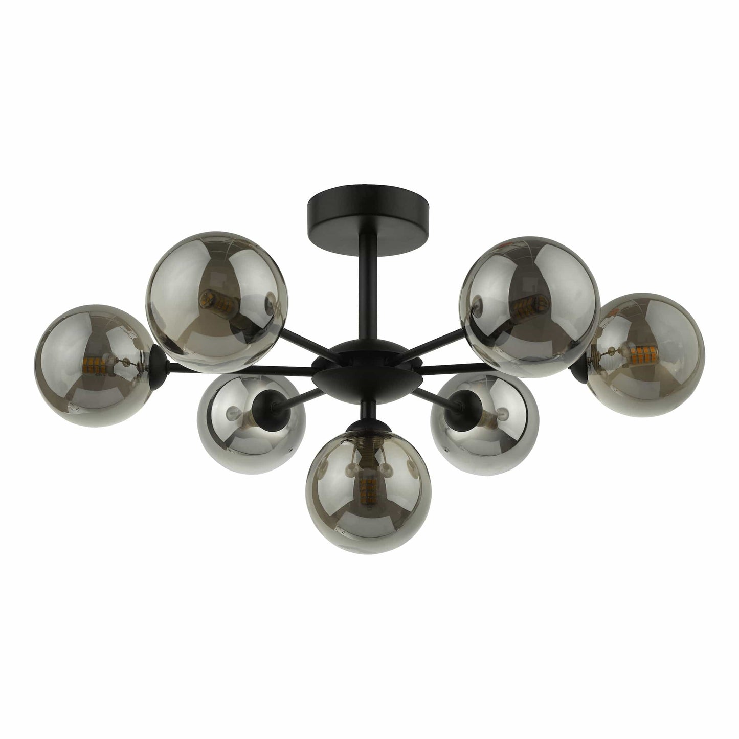 dar lighting Cohen 7 Light Semi Flush Matt Black Dark Smoked Glass COH3422-01