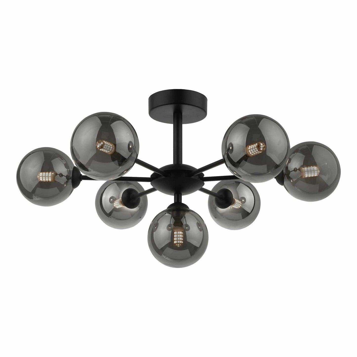 dar lighting Cohen 7 Light Semi Flush Matt Black Dark Smoked Glass COH3422-01