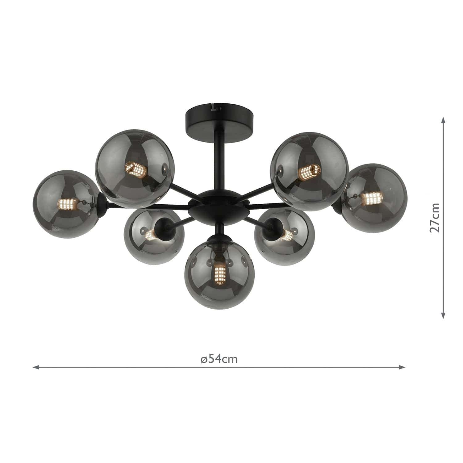 dar lighting Cohen 7 Light Semi Flush Matt Black Dark Smoked Glass COH3422-01