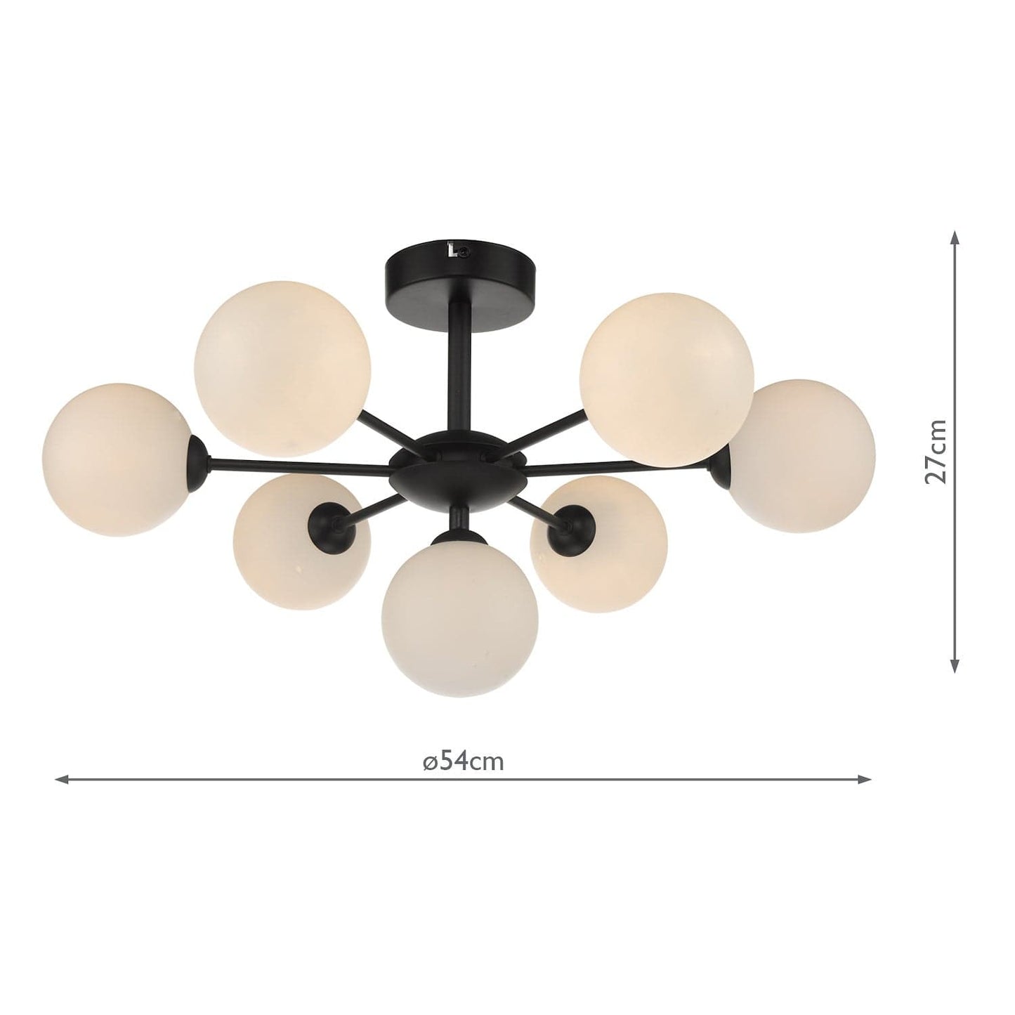 dar lighting Cohen 7 Light Semi Flush Matt Black Opal Glass COH3422-02